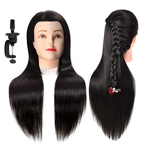 Premium AASA Synthetic Hair Extensions & Wigs - Salon Training Mannequin Head for Hair Styling, Cutting Practice (Natural Black/Brown) - Perfect for Beauty Schools, Home Practice & Professional Stylists