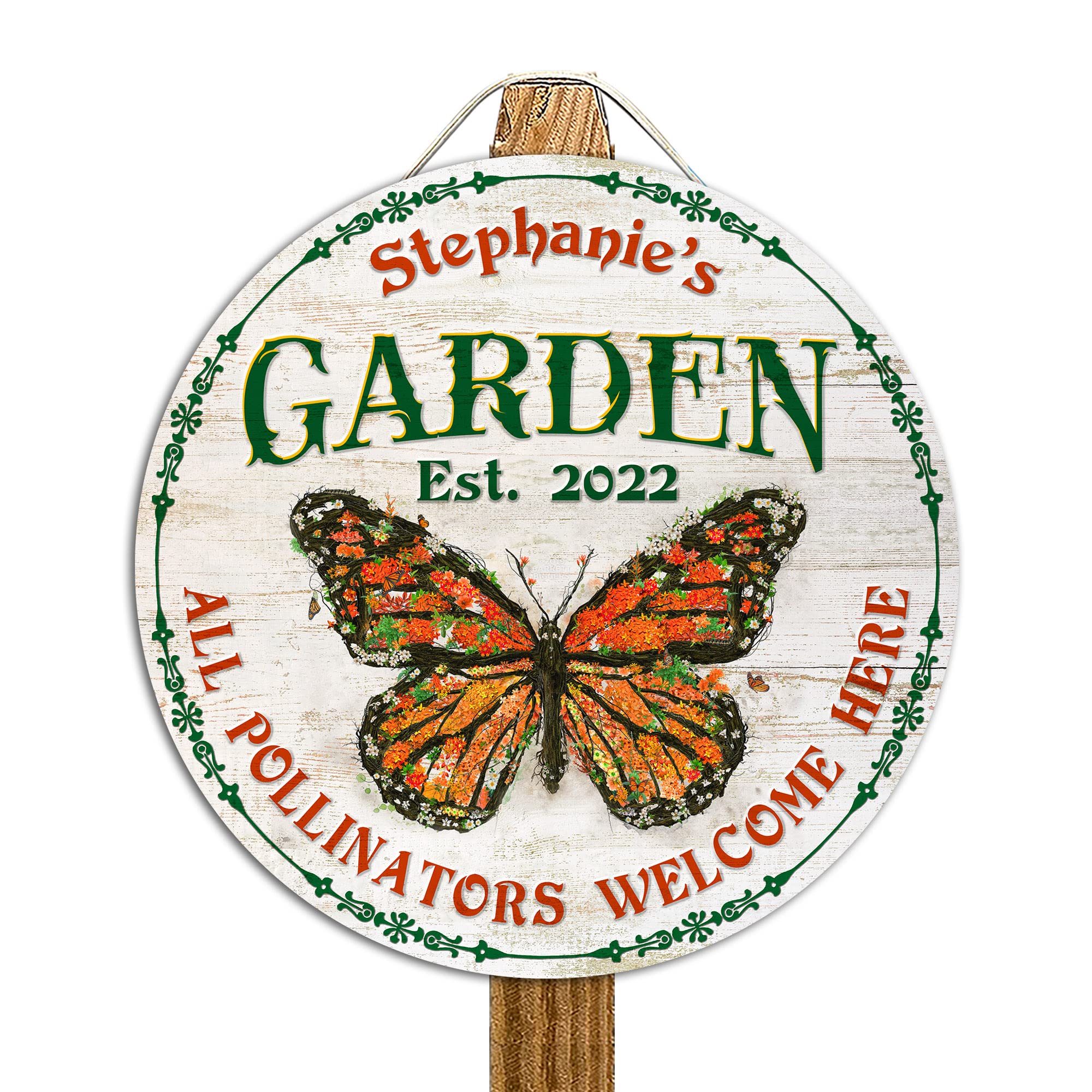 Personalized Wood Garden Signs - All Over Printed Hummingbird & Bee Decor for Outdoor, Backyard, Patio & Farmhouse - 8