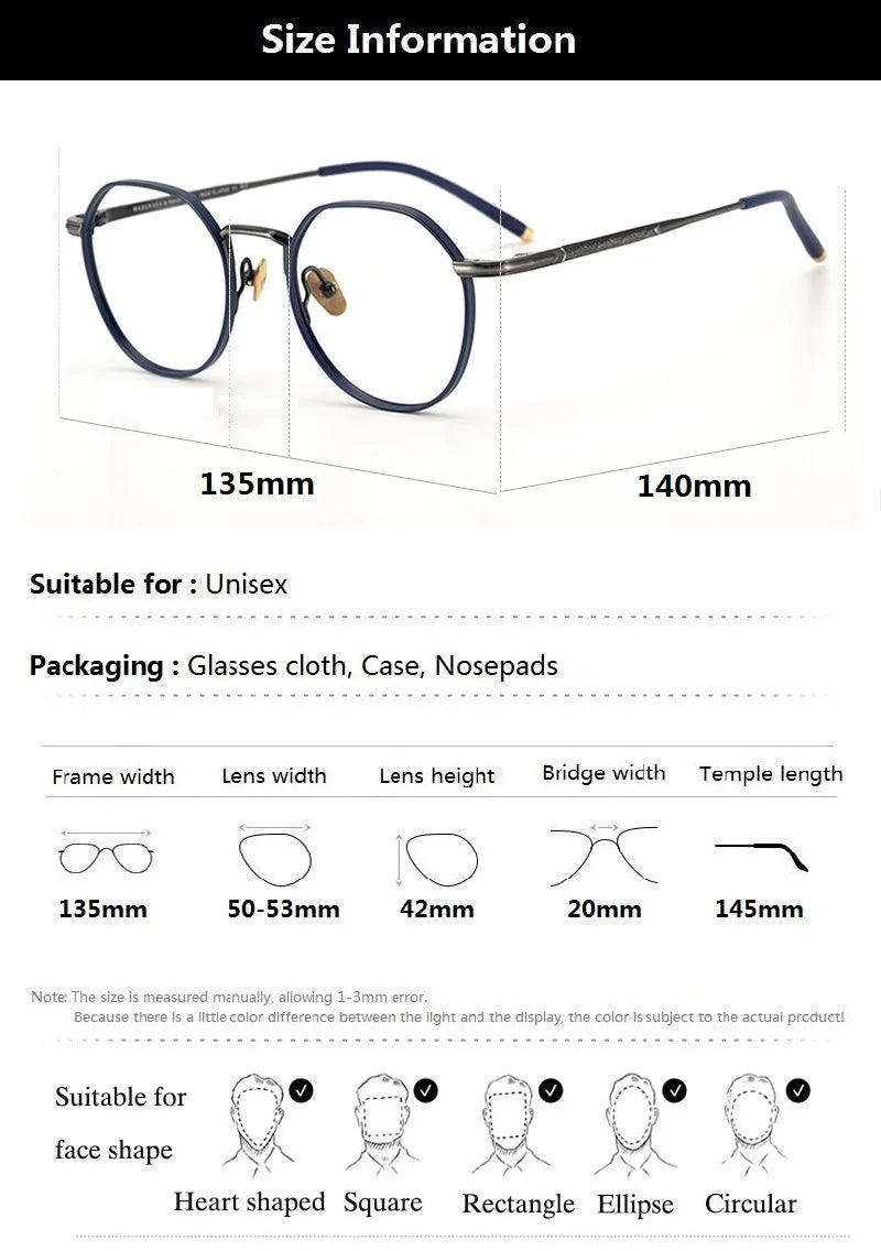 Aimee Unisex Full Rim Round Polygon Titanium Eyeglasses Frame 5342 - Lightweight Durable Glasses for Men & Women - Perfect for Reading, Work, and Everyday Wear