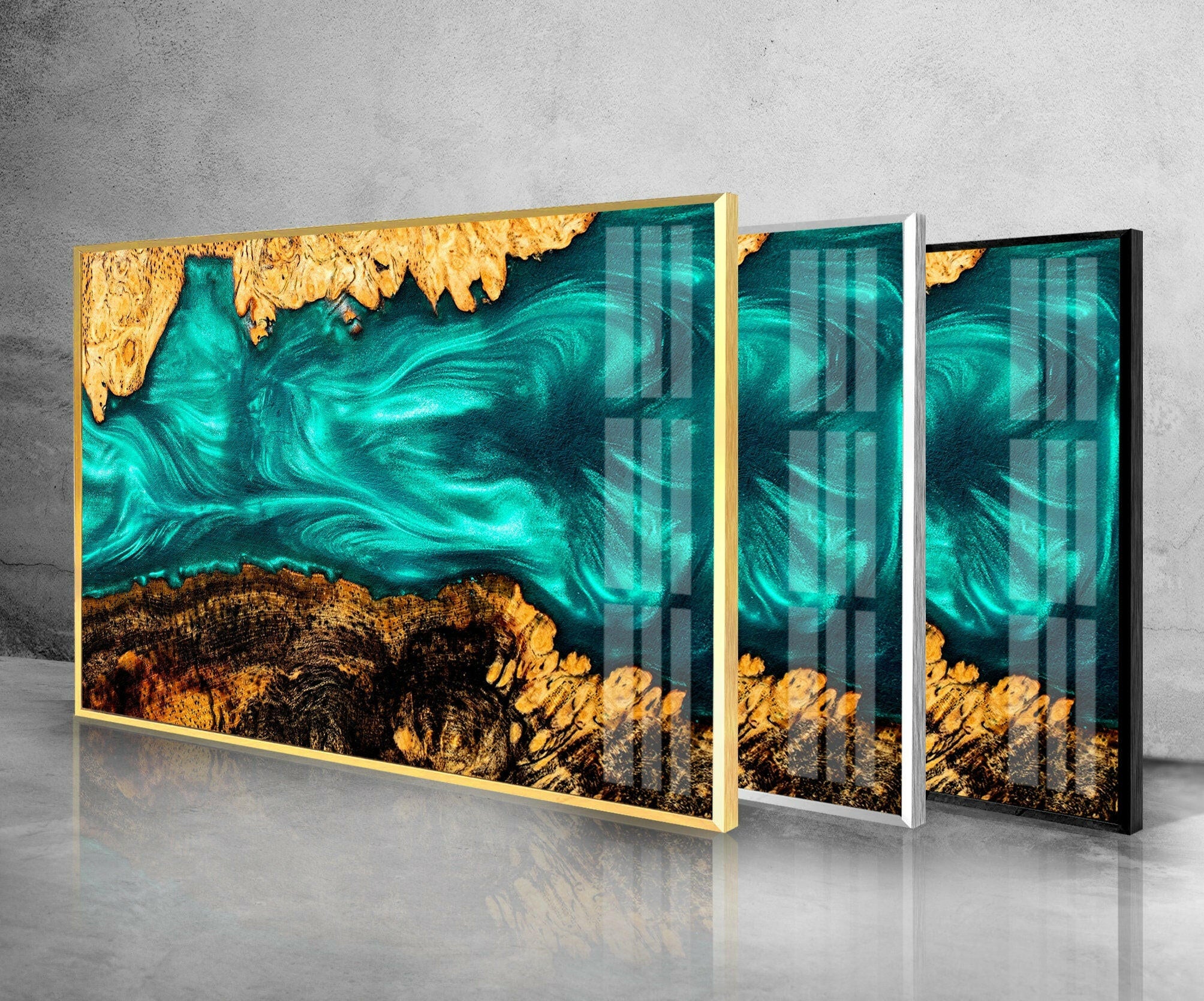 Blue Epoxy Resin Abstract Glass Wall Art - Handmade Modern Home Decor for Living Room, Bedroom & Office