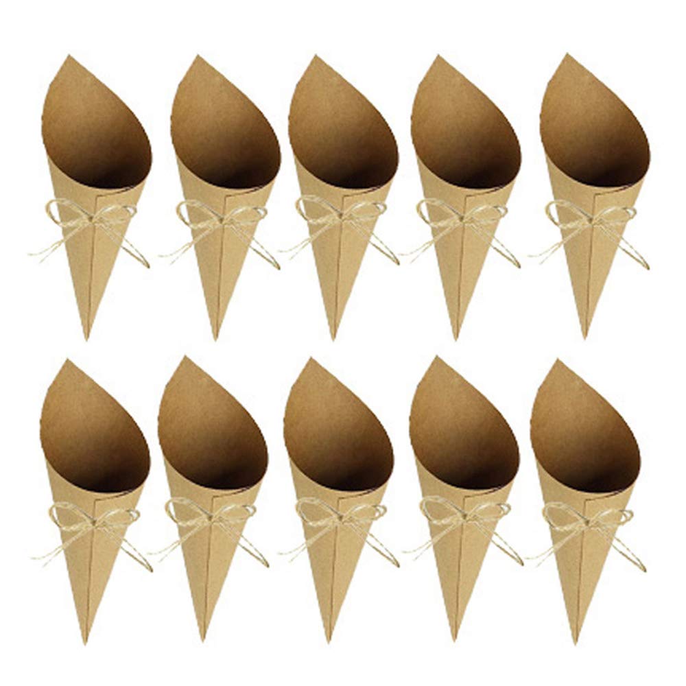 100 Pcs Vintage Kraft Paper Confetti Cones for Weddings - Eco-Friendly Petal Cones with Hemp Ropes for Flower, Candy & Bouquet Display - Perfect for Wedding Decor, Bridal Showers & Party Decorations