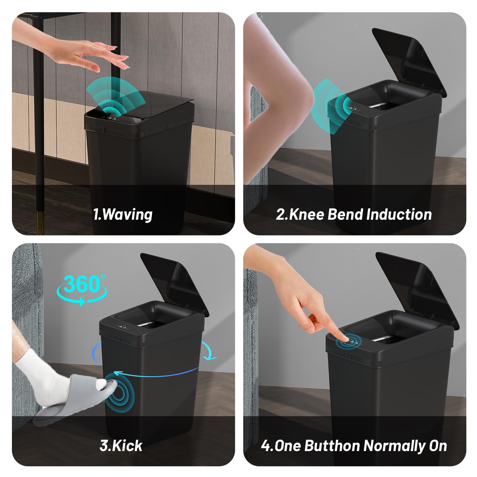Procade 2-Pack Touchless Bathroom Trash Can with Lid - 4 Gallon & 2.5 Gallon Slim Automatic Motion Sensor Garbage Bin for Home, Office, RV (Black) | Hands-Free Waste Disposal Solution for Bathroom, Bedroom, Kitchen & Small Spaces