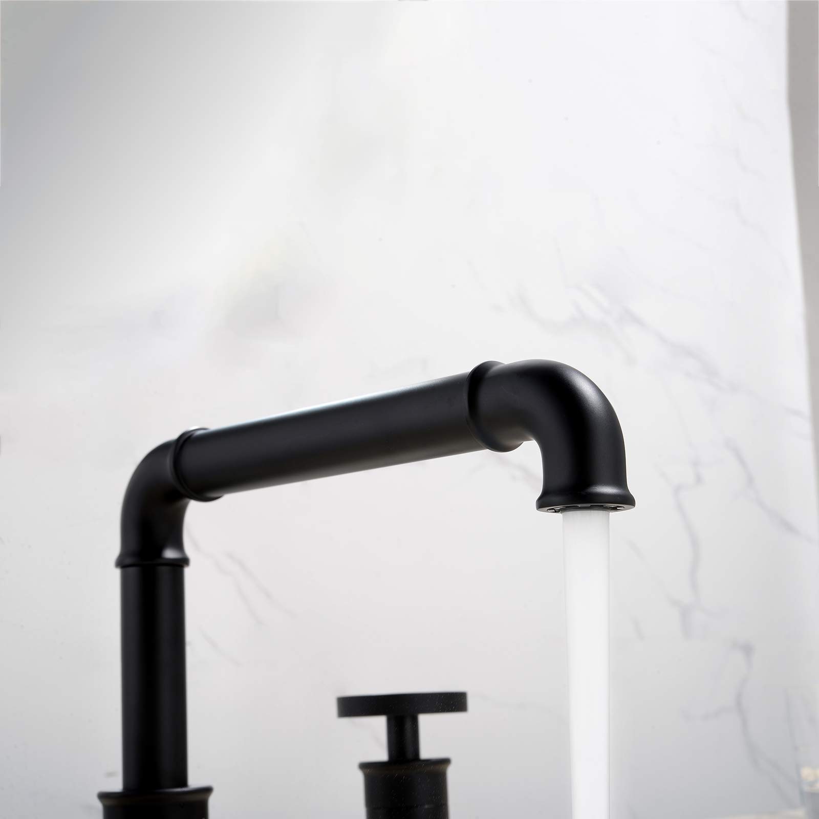 Industrial Style Black Brass Widespread Bathroom Faucet - Double Handle 3 Hole Deck Mounted Sink Mixer Tap with Hot/Cold Water - Perfect for Modern Vanity & Lavatory (Home, Hotel, Restaurant Use)