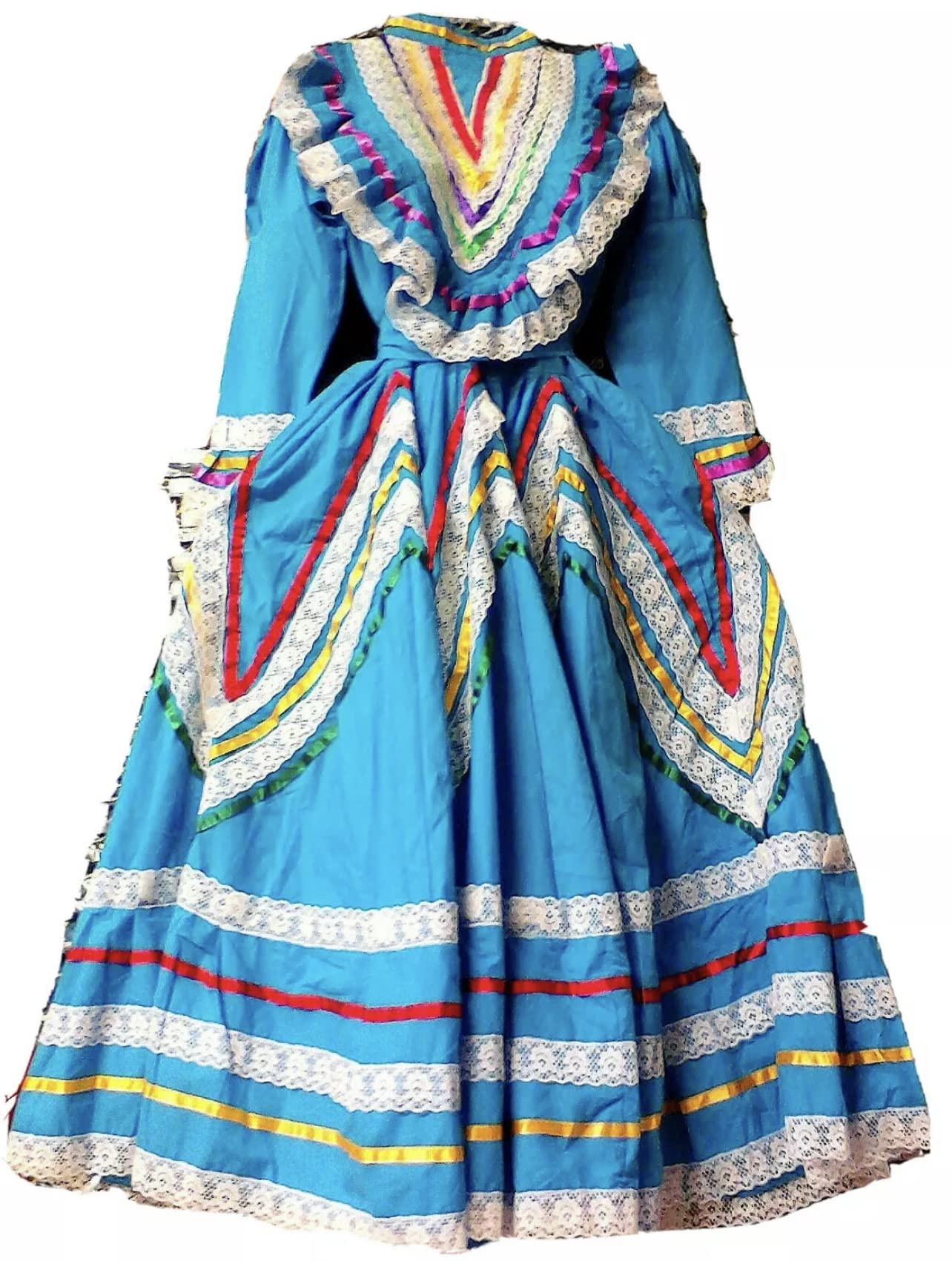 Border Merchant Women's Jalisco Dress - Flared Folklorico Skirt Mexican Traditional Costume for Fiesta, Dance & Cultural Events