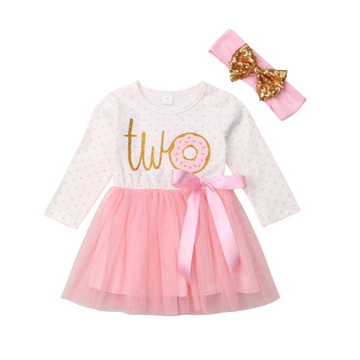 Newborn Baby Girls Pink Striped Tutu Dress & Headband 2Pcs Set - First Birthday Outfit, Casual Donut Print Skirt & Headband for Photoshoot, Party & Daily Wear