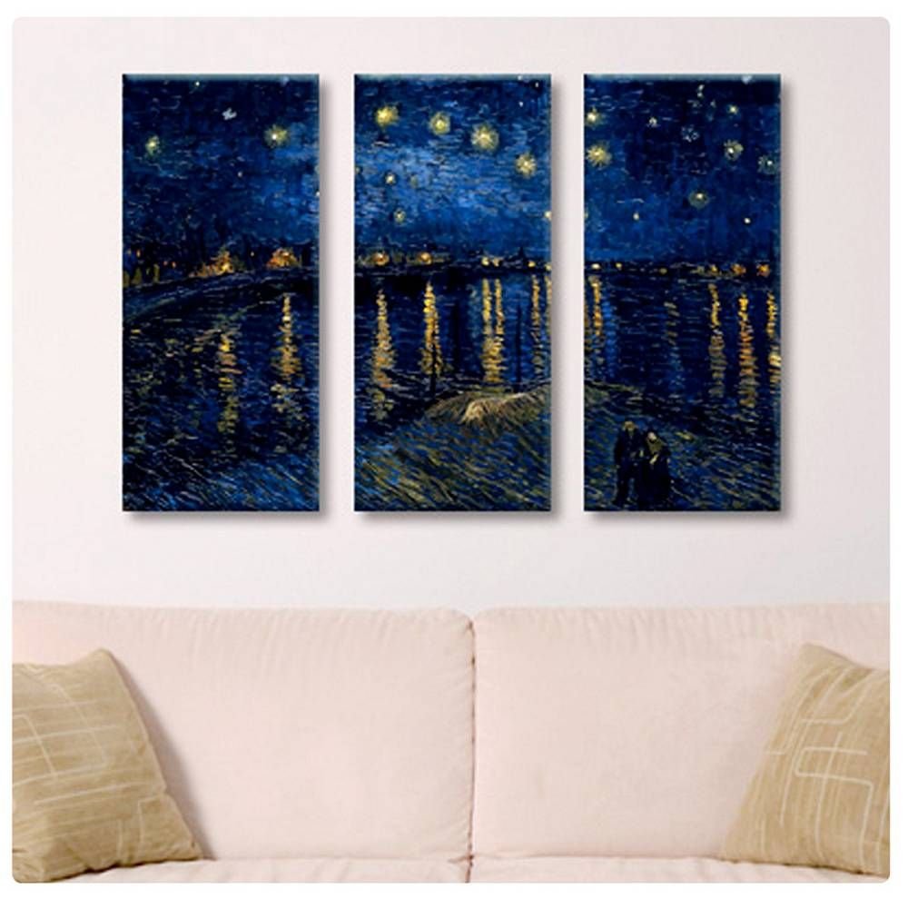 Starry Night Over The Rhone 3-Panel Canvas Print by Vincent Van Gogh - Ready to Hang Wall Art (27x20 Inches, 69x51cm) | High-Quality HD Reproduction for Living Room, Bedroom & Office Decor