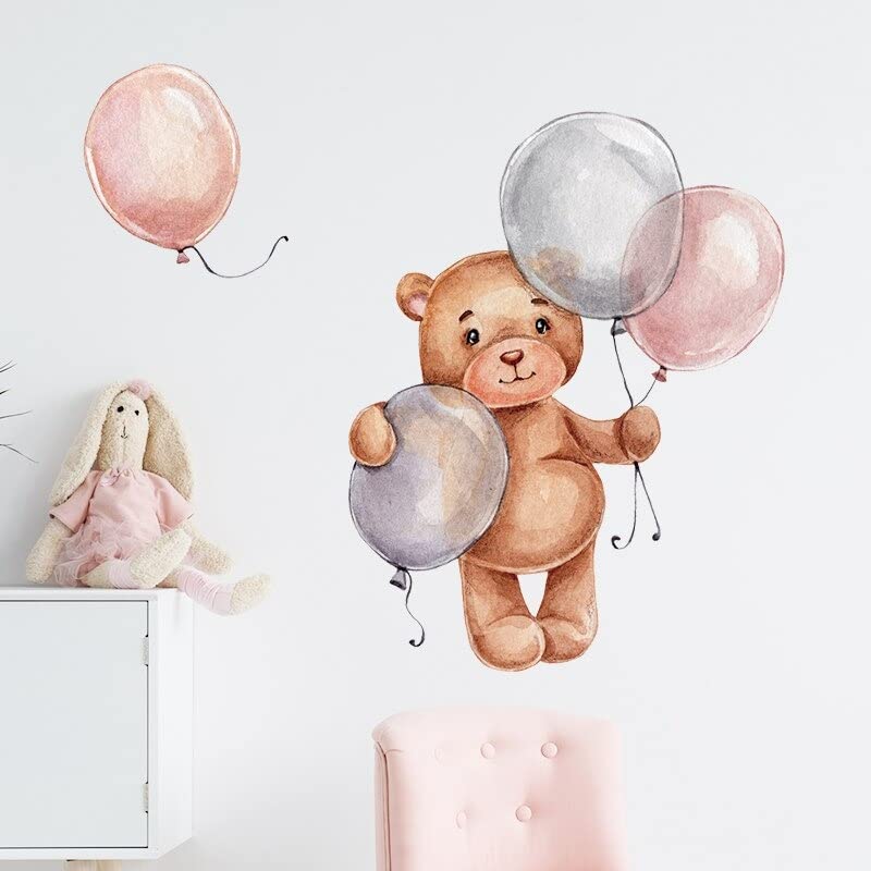 Teddy Bear Wall Sticker - Peel and Stick Vinyl Decal for Kids Room, Nursery & Home Decor (Teddy with Balloons) - Perfect for Birthday Parties, Baby Showers & Children's Bedroom Wall Art