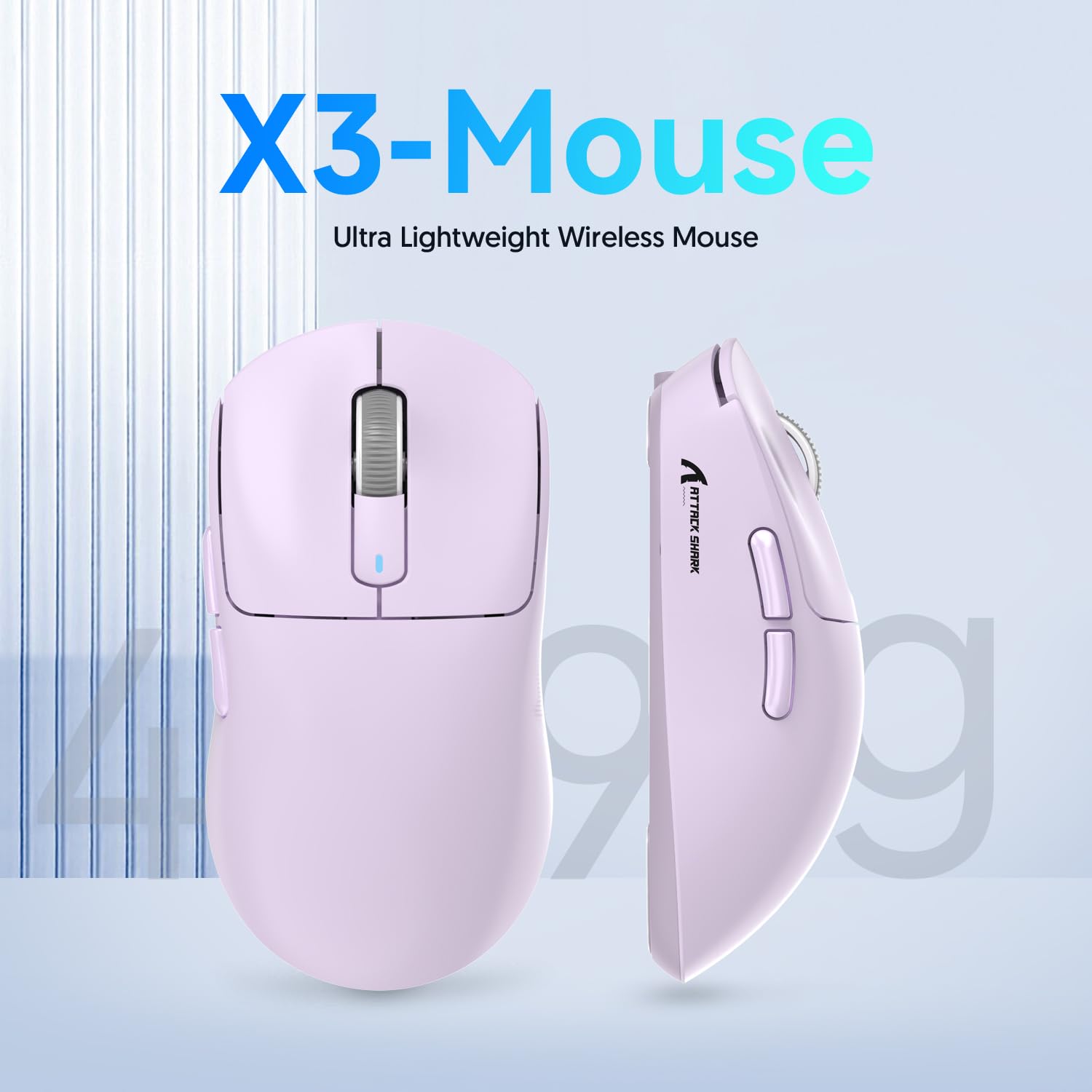 Attack Shark X3 Wireless Gaming Mouse - 49g Ultra Lightweight Ergonomic Mouse with PAW3395 Sensor (26K DPI) | Triple Mode Connectivity | 200 Hour Battery Life | 8 Programmable Buttons | Perfect for FPS, MOBA & MMO Games on PC, Laptop & Mac (Purple) - Ideal for Esports, Office Work & Home Gaming Setup