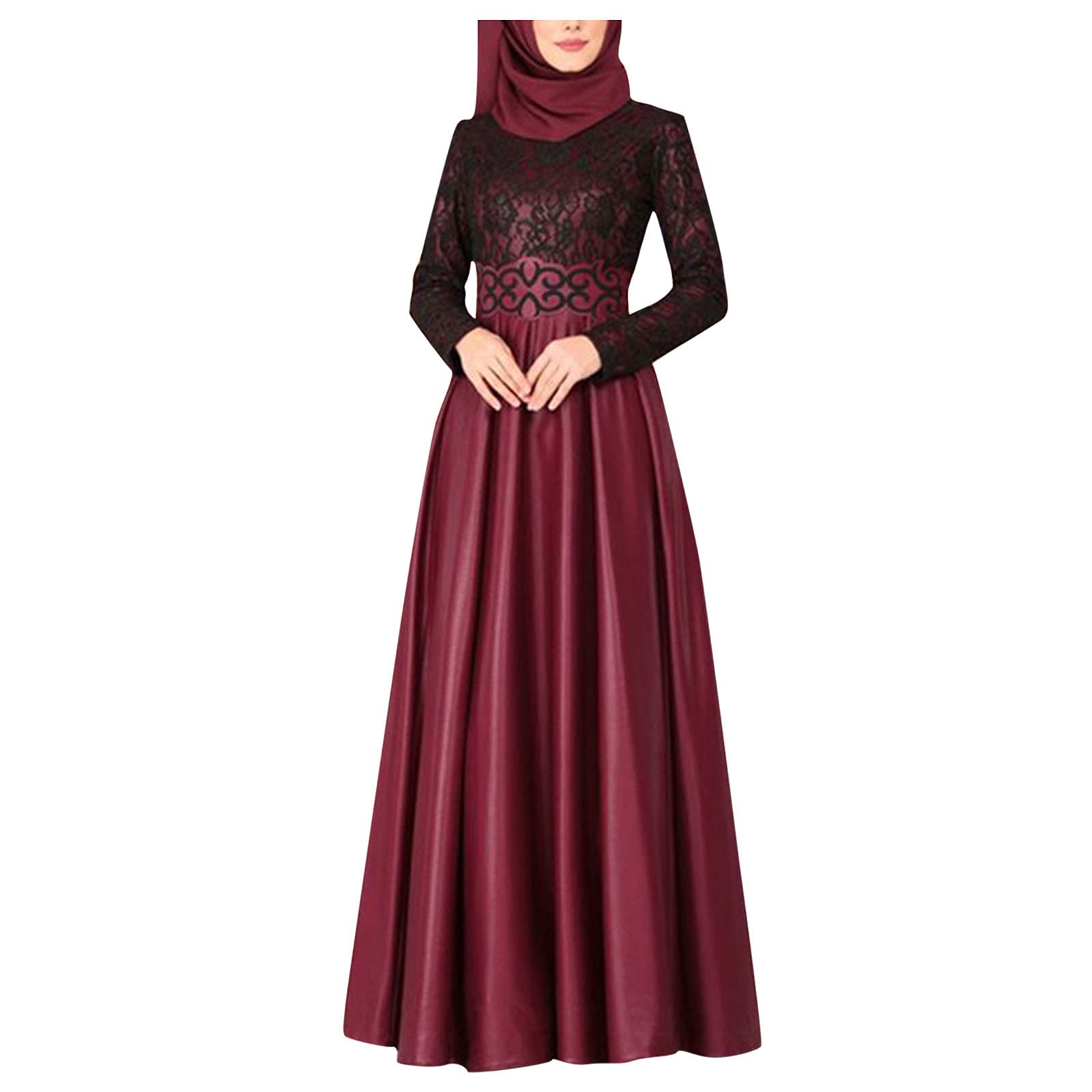 Elegant Maxi Dress with Lace Detailing - Islamic Muslim Abaya Kaftan for Women | Perfect for Prayer, Modest Fashion & Special Occasions