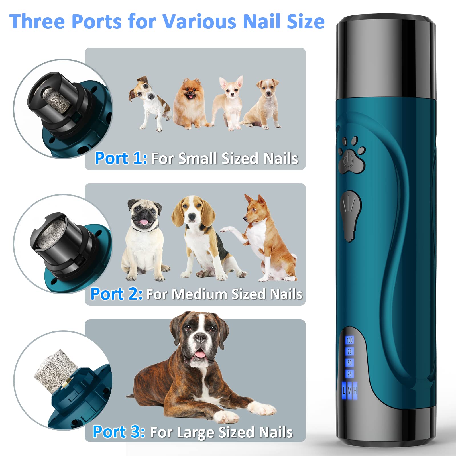 **Quiet Rechargeable Dog Nail Grinder & Clippers Kit – 3 Speeds, 2 Grinding Wheels for Small & Large Dogs & Cats – Pet Nail Trimmer for Safe & Easy Toenail Grooming (Dark Blue) – Perfect for At-Home Pet Grooming & Stress-Free Nail Care**
