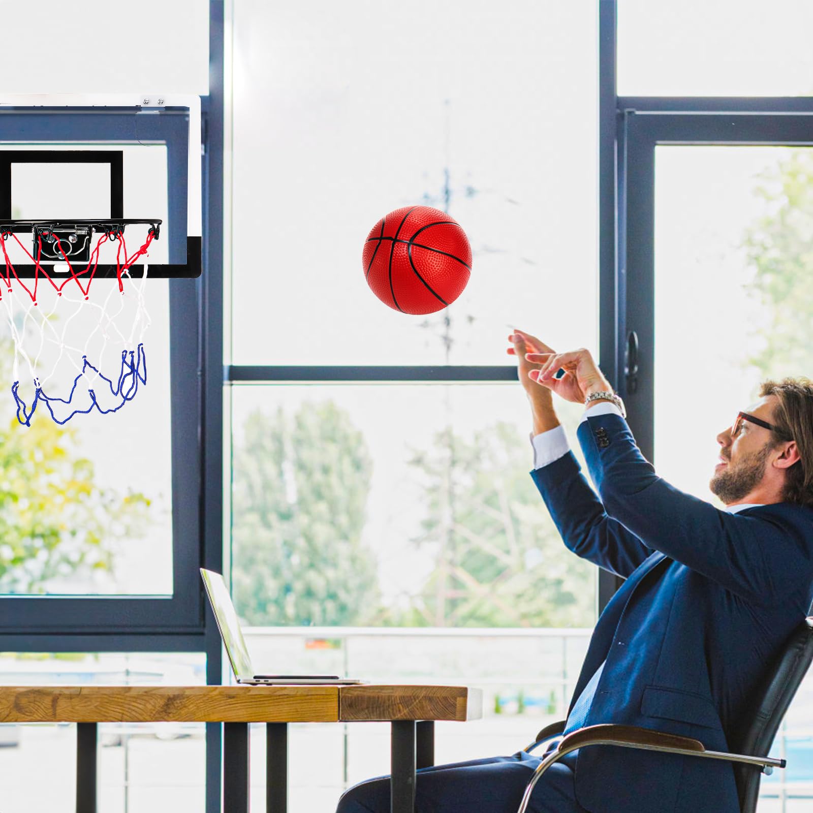 Fasmov Over The Door Basketball Hoop - Adjustable Mini Indoor Basketball Hoop with Foldable Flex Rim for Kids, Teens & Adults - Perfect for Bedroom, Office, Dorm & Playroom Games