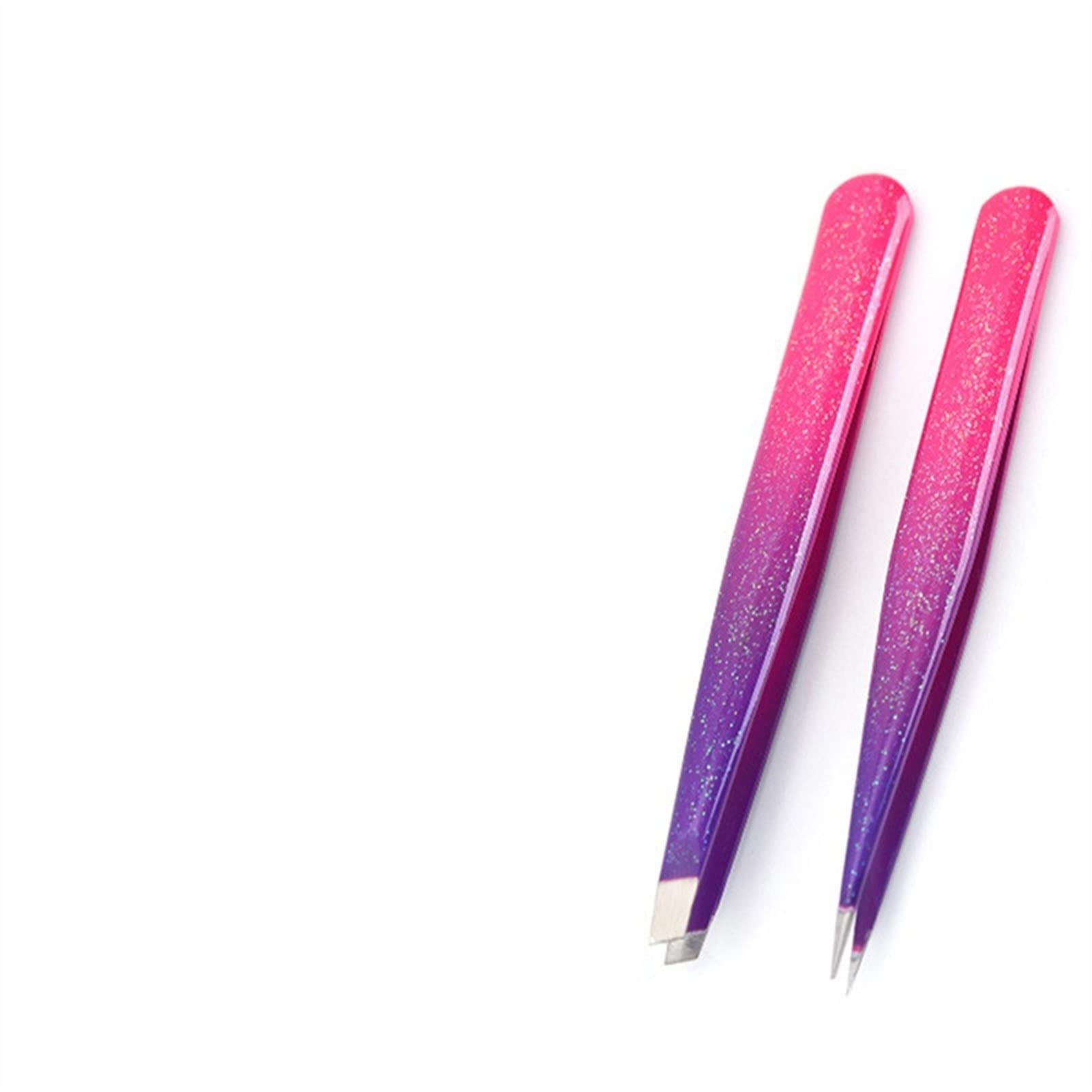 Stainless Steel Eyebrow Tweezers Set of 2 - Slanted & Pointed Tips for Precise Hair Removal, Makeup Tool for Eyebrows, Eyelashes & Facial Hair - Perfect for Home, Salon & Travel (Color: 02)