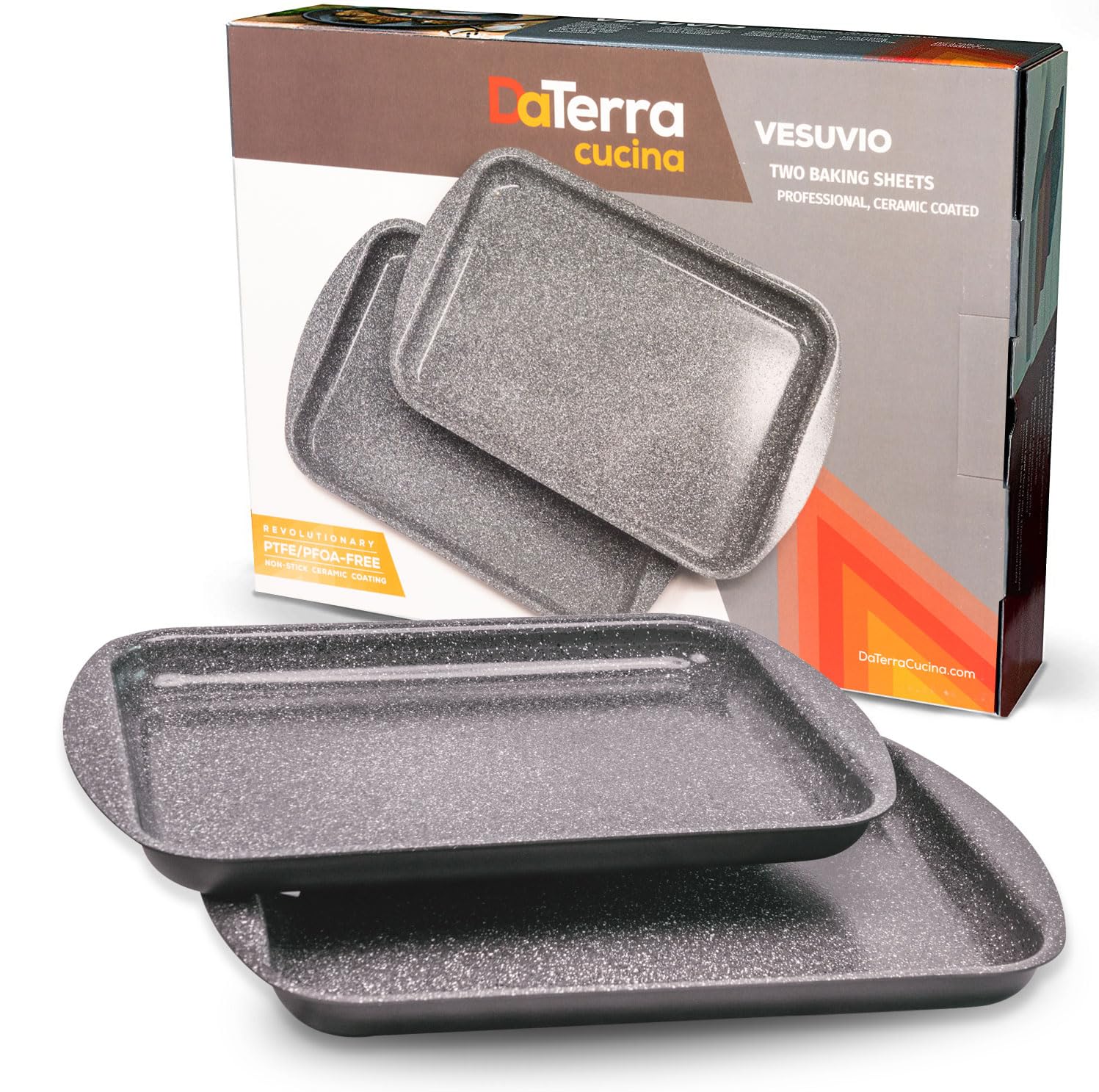 DaTerra Cucina Nonstick Baking Sheet Set of 2 | PFOA-Free Ceramic Coated Cookie Sheets | 16.1 x 11.7 Inch Oven Safe Baking Pans | Made in Italy | Perfect for Cookies, Pastries & Sheet Pan Dinners