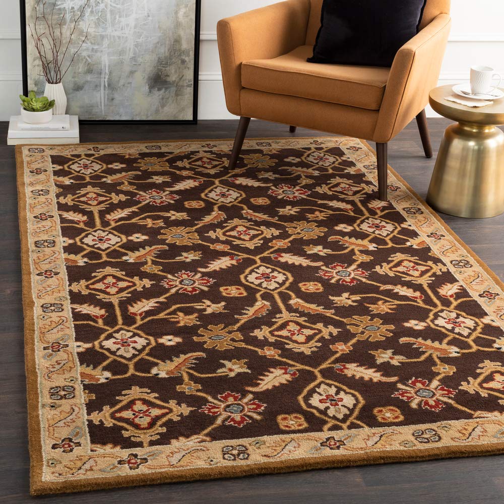 Surya Caesar CAE-1083 Handmade Wool Area Rug - 4' Round Traditional Espresso Brown Rug for Living Room, Bedroom & Dining Room - Soft & Durable 100% Wool Carpet for Home Decor