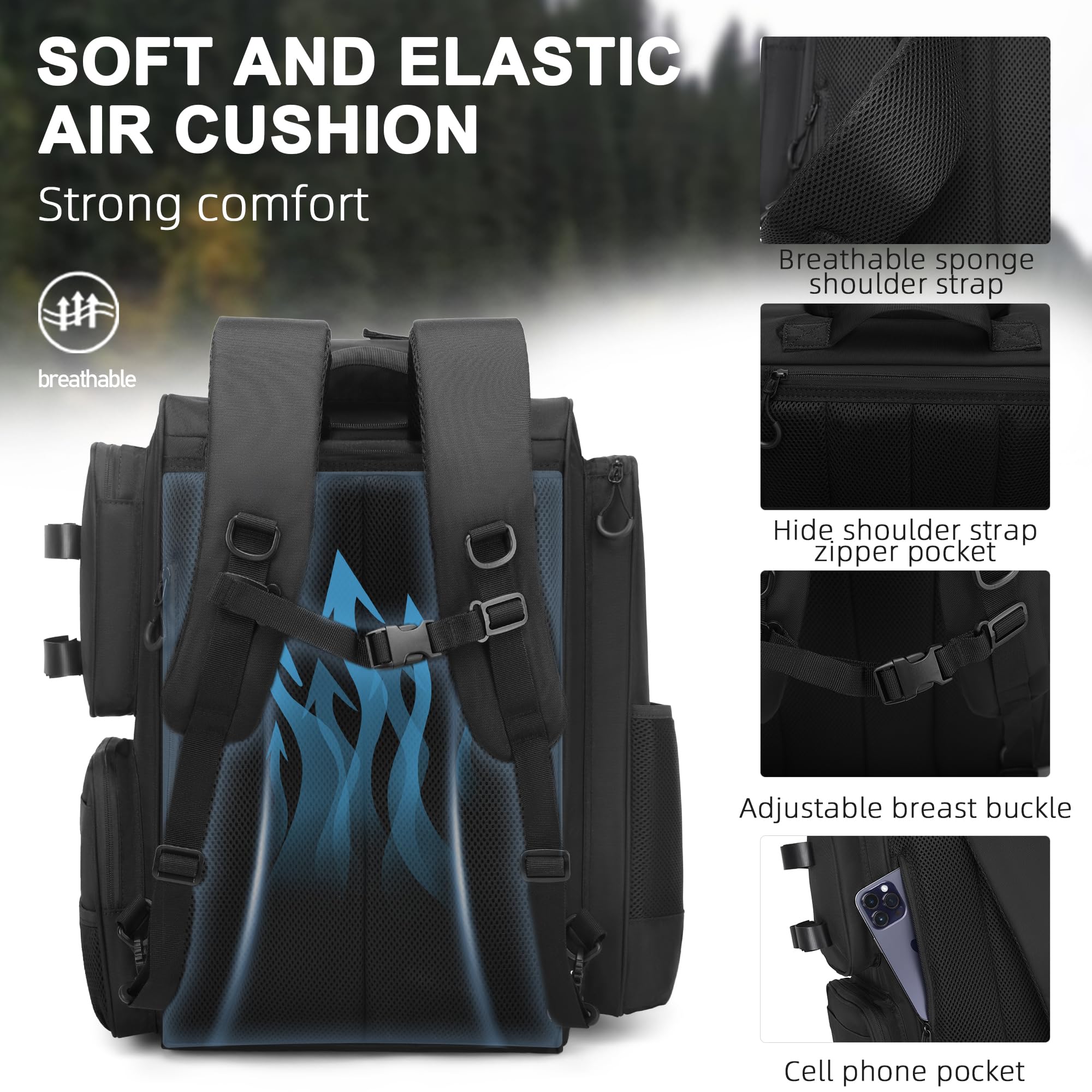 42L Waterproof Fishing Backpack with Rod Holder, Adjustable Partition & Insulated Liner - Lightweight Large Hiking Pack for Outdoor Adventures, Camping & Travel
