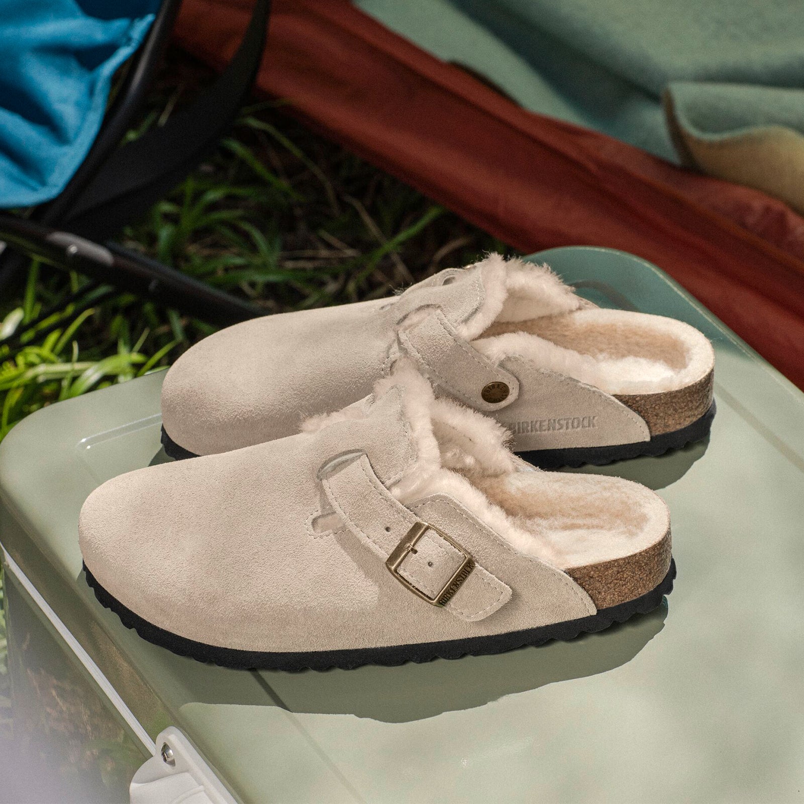 Birkenstock Boston Narrow Clog for Women - Taupe Suede & Sandcastle Shearling Comfort Shoes | Perfect for Home, Office & Casual Wear