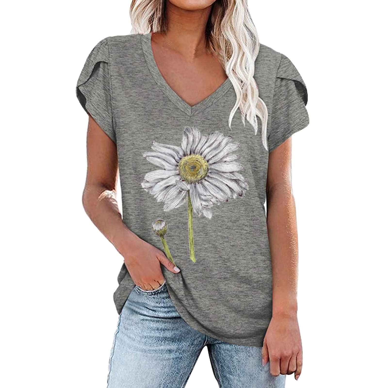 Women's Cute Summer V-Neck Graphic T-Shirts - Short Sleeve Casual Blouses & Tops for Everyday Wear | Perfect for Beach, Shopping & Casual Outings