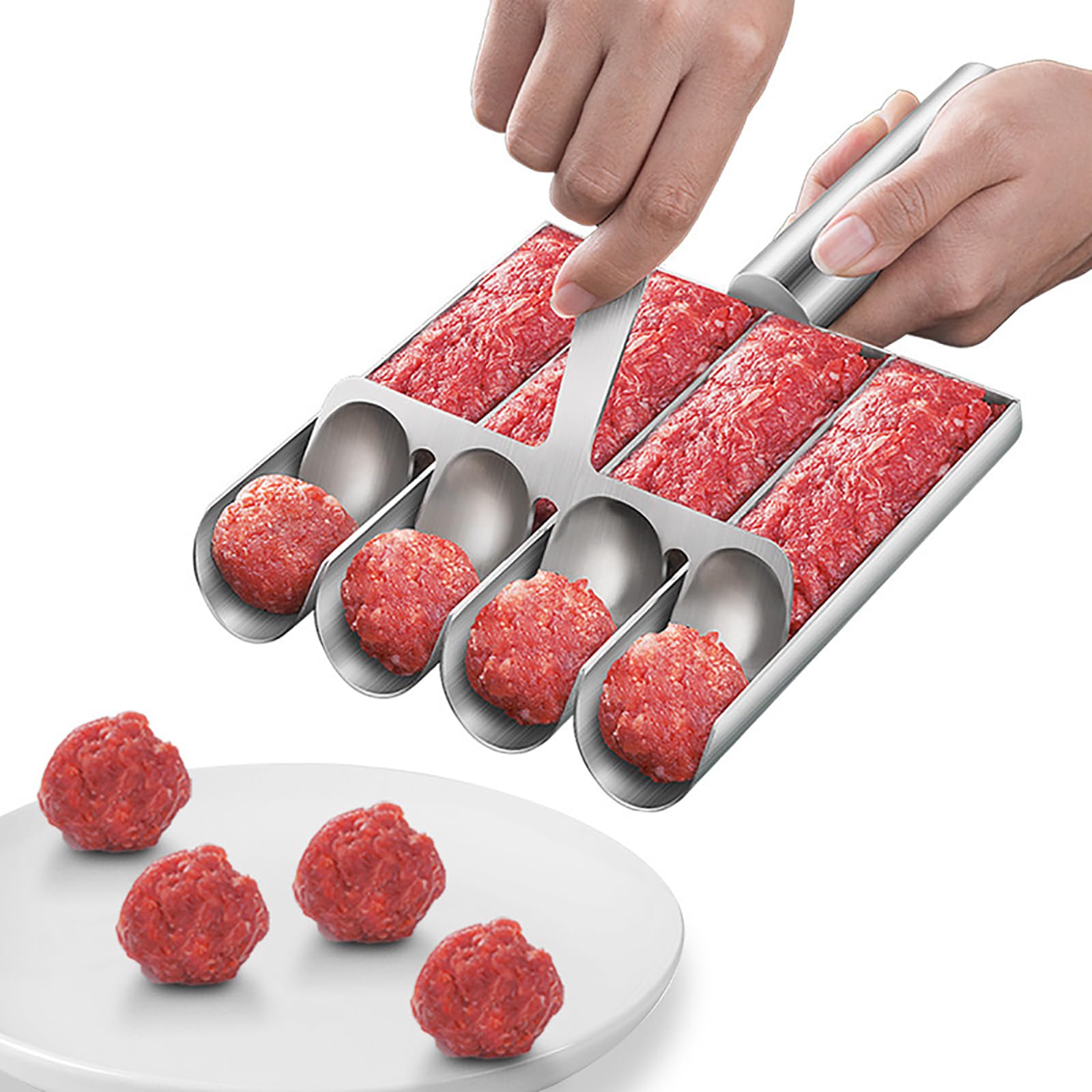 304 Stainless Steel Meatball Maker Tool - Non-Stick Manual Meatball Scoop for Kitchen & Restaurant - Perfect for Home Cooking, Meal Prep & Italian Dishes (4-Channel) - Ideal for Making Meatballs, Falafel & Arancini