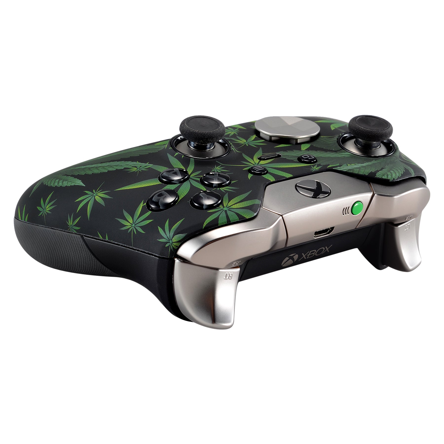 eXtremeRate Green Weeds Leaves Faceplate Cover - Soft Touch Front Shell & Comfortable Grip Replacement Kit for Xbox One Elite Controller Model 1698 with Thumbstick Accent Rings (XOET008) - Perfect for Gaming, Customization & Enhanced Controller Performance
