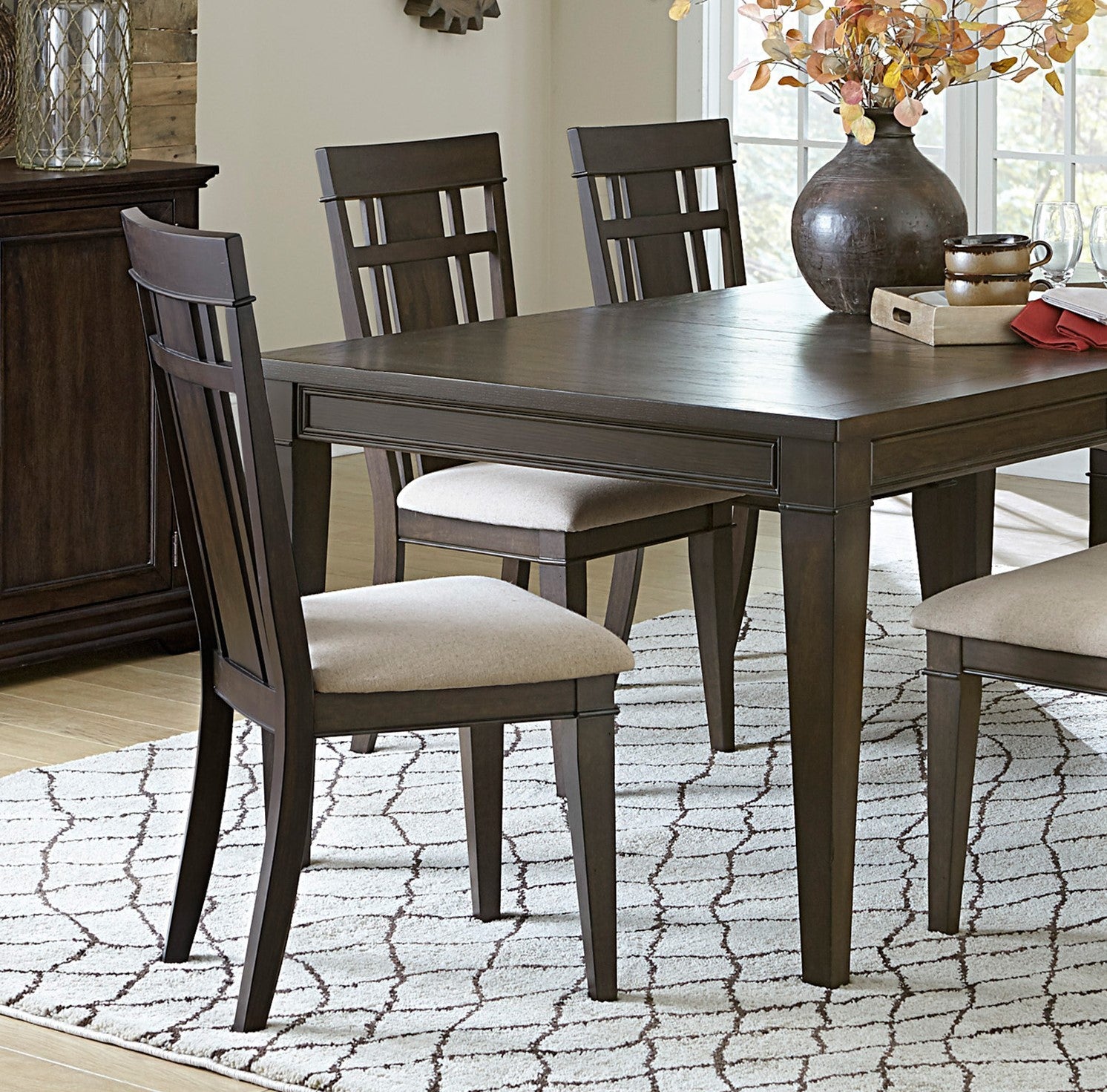 Dark Brown Wooden Dining Chairs Set of 2 - Classic Beige Upholstered Side Chairs for Kitchen, Breakfast Nook & Formal Dining Room