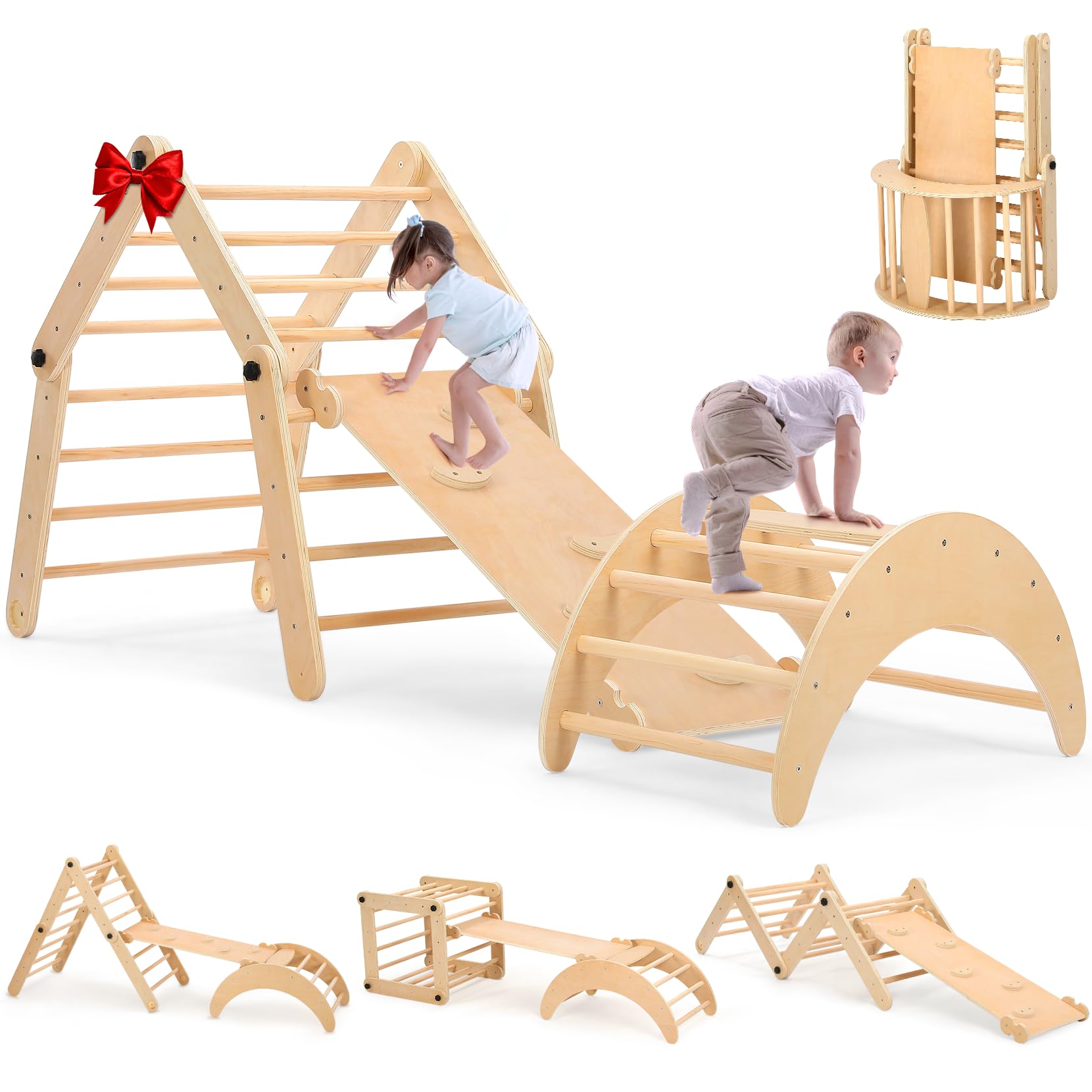 Dripex Adjustable Pikler Triangle Set - 20+ Fun Play Modes for Toddlers Ages 1-3 | Large Sturdy Indoor Jungle Gym for Early Learning & Development | Perfect for Montessori Playrooms, Daycare Centers & Home Play Areas