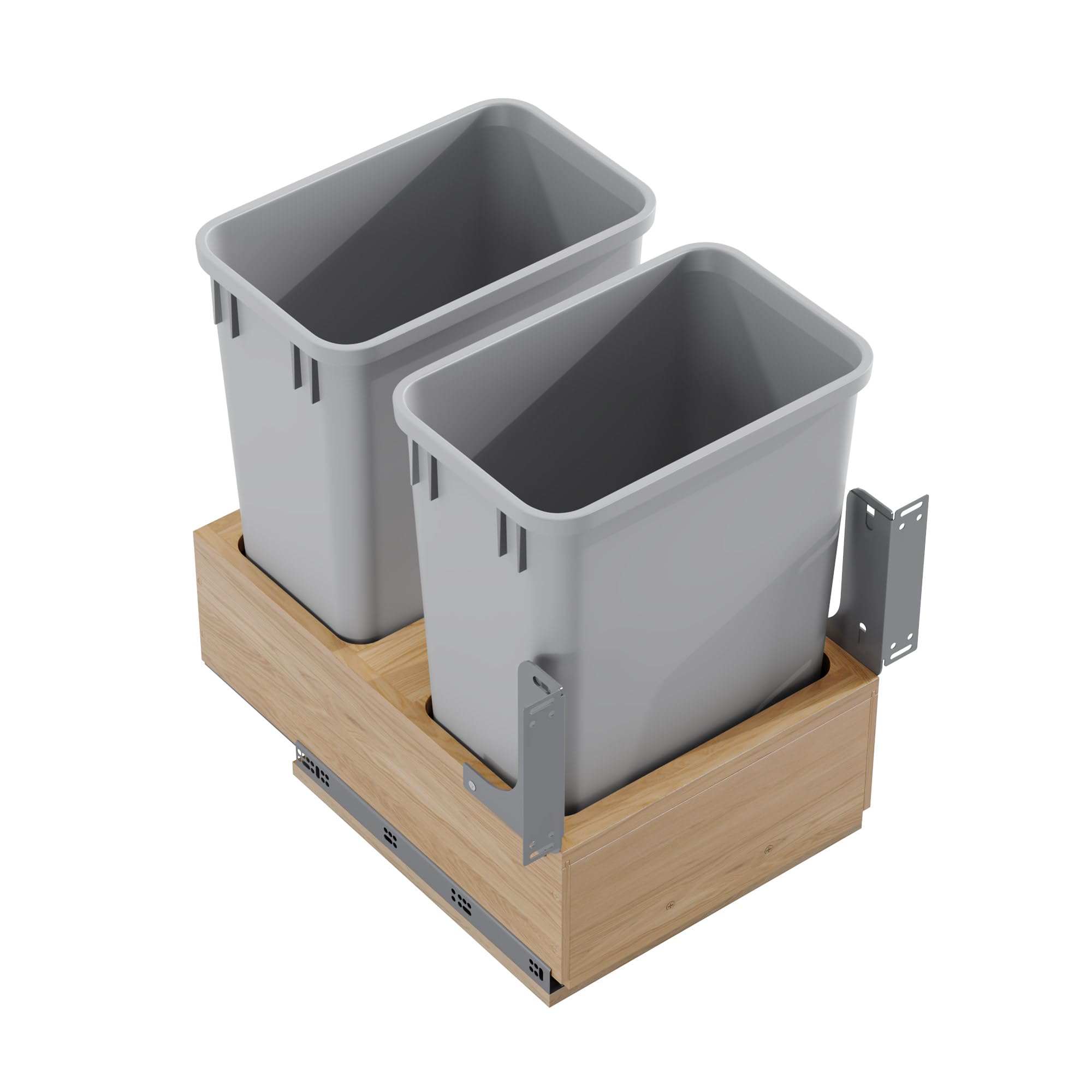 Dowell B18 Wood Base Pull-Out Trash Can Organizer with Two 35-Quart Plastic Bins (4008 0218 35 * 2) - Perfect for Kitchen Cabinet Storage & Waste Management