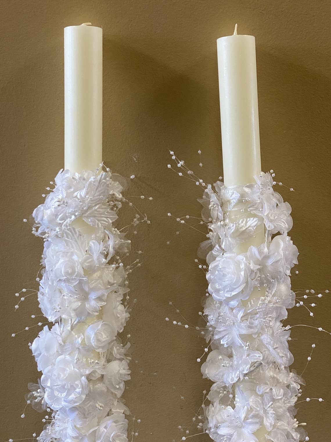 Greek Religious Wedding Candles - Set of 2 Lambathes/Lambades (Lambatha/Lambada) for Orthodox Ceremonies, Christenings & Home Decor
