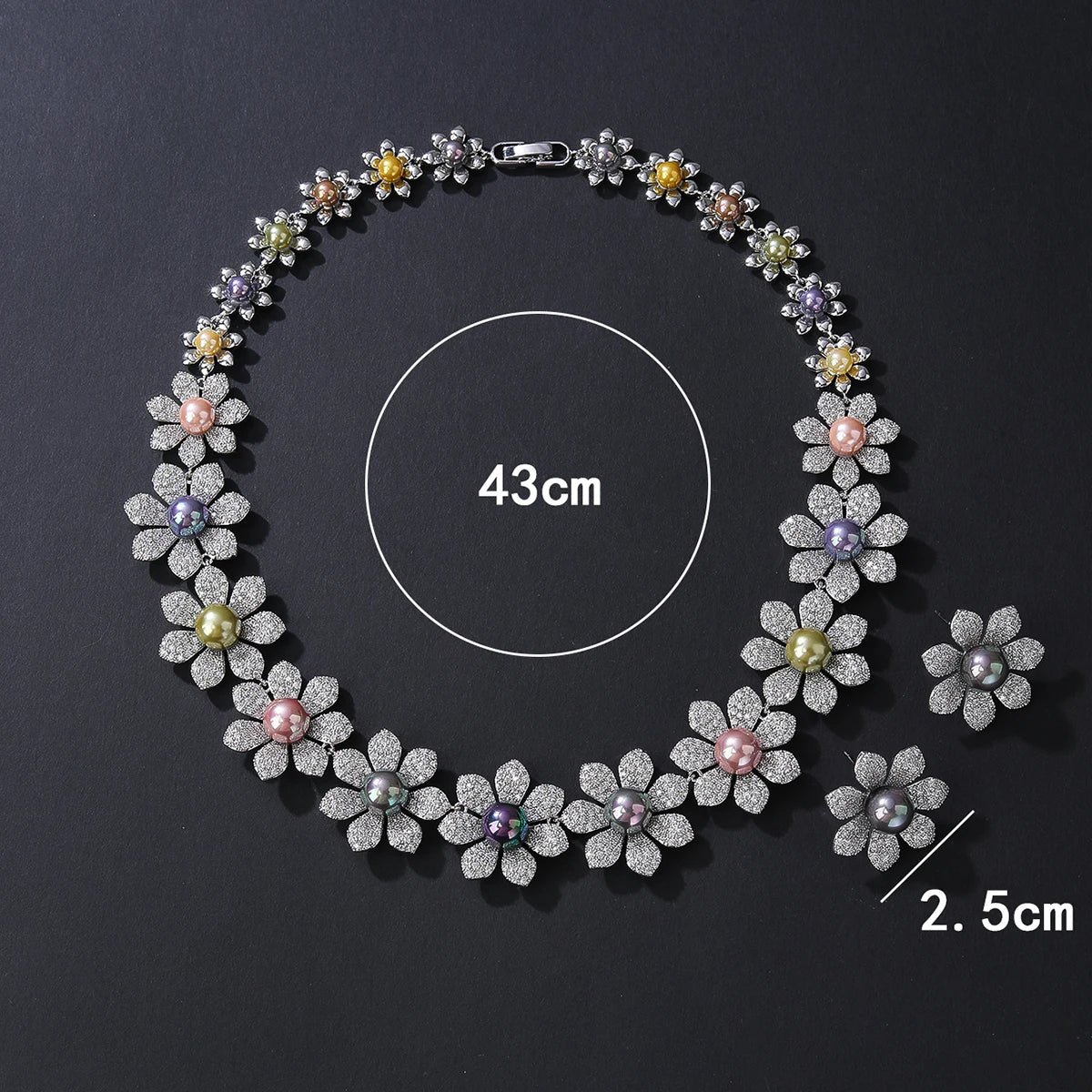 Luxury Cubic Zirconia Pearl Flower Necklace & Earrings Set - Bridal Wedding Jewelry for Women - Perfect for Weddings, Anniversaries & Special Occasions
