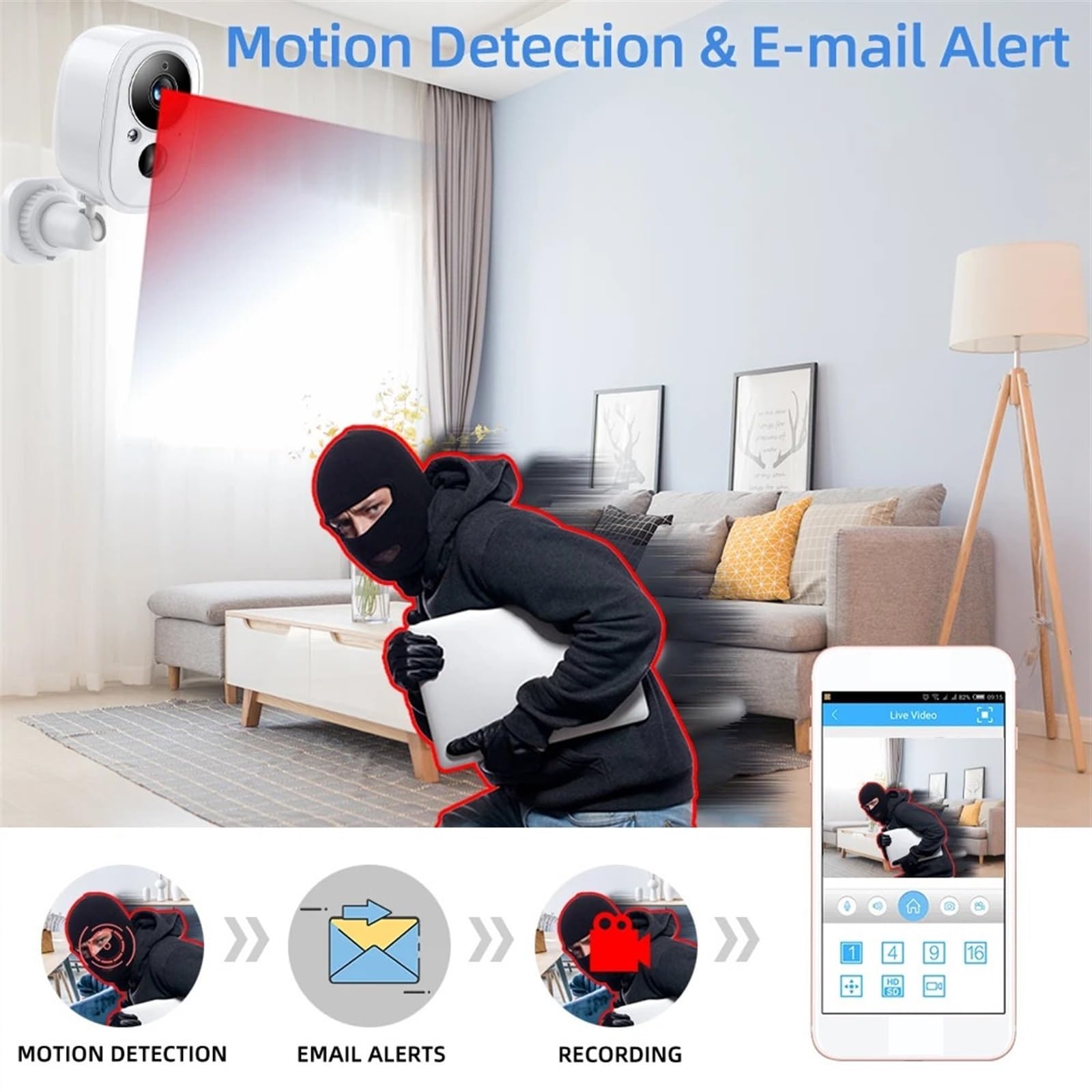 JOLIANE 5MP Solar Security Camera with PIR Motion Detection, Wireless Rechargeable Battery, Night Vision & Siren - Outdoor CCTV Surveillance System for Home Protection (Includes 128GB SD Card) | Ideal for Backyard, Garage & Perimeter Monitoring
