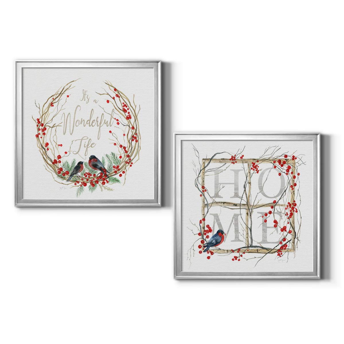 Christmas Canvas Wall Art - Holiday Décor with Angel, Bells, Tree & Santa - Silver Framed 18x18 - Perfect for Living Room, Bedroom & Office Decor