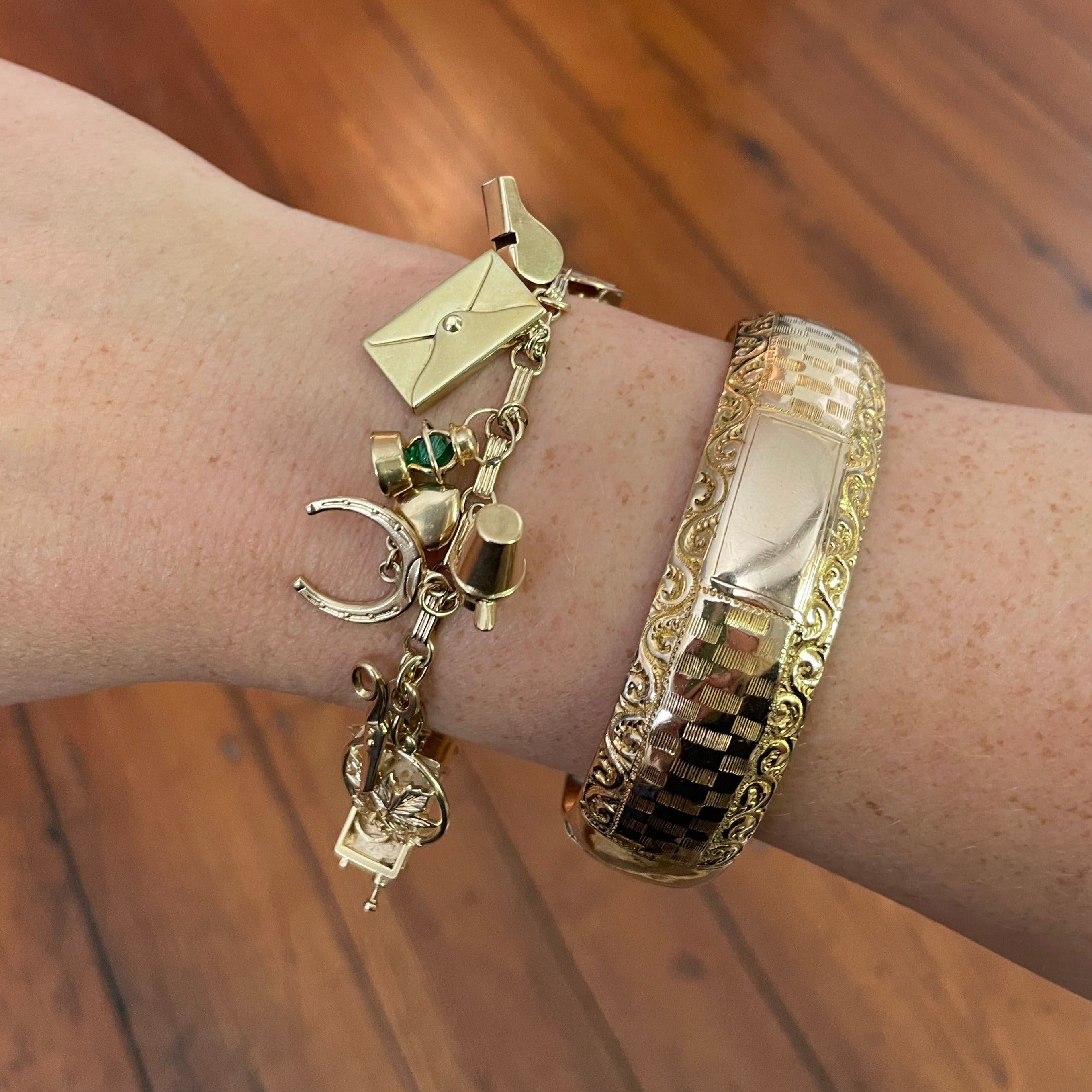 14K Yellow Gold 19 Charm Bracelet for Women - Elegant Estate Jewelry Gift for Anniversary, Birthday & Special Occasions