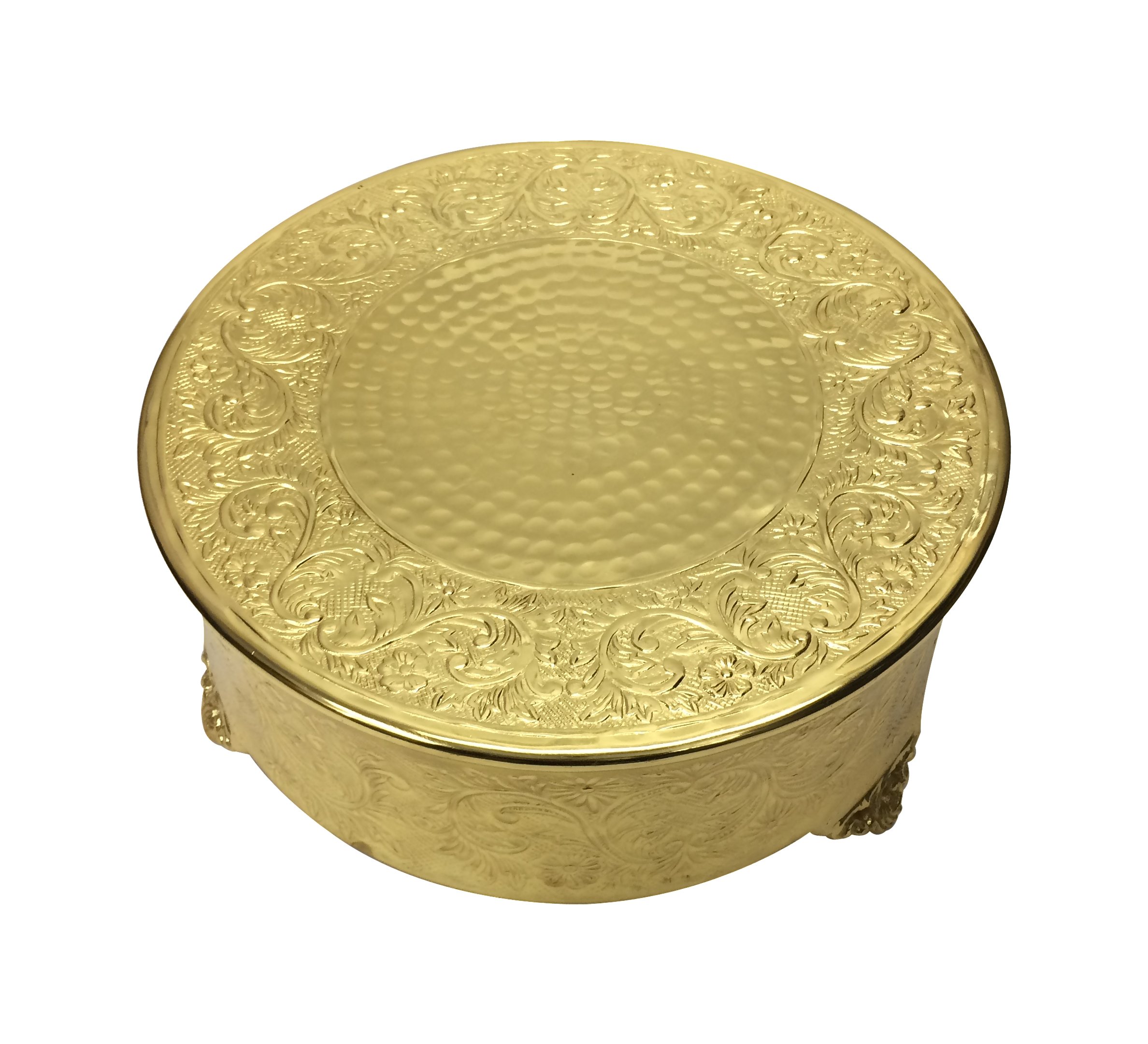 GiftBay 14 Inch Round Gold Wedding Cake Stand - Handcrafted Embossed Metal Tiered Dessert Display for Wedding, Anniversary & Special Events - Elegant Durable Cake Plate for Birthday Parties & Bridal Showers