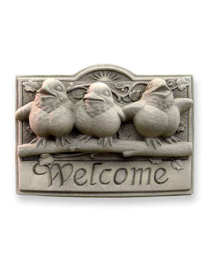 Sunshine Birds Welcome Plaque - Handcrafted Cast Stone Wall Hanging by Carruth Studio | Perfect for Front Door Decor, Porch Sign & Outdoor Wall Art (Model #133A)