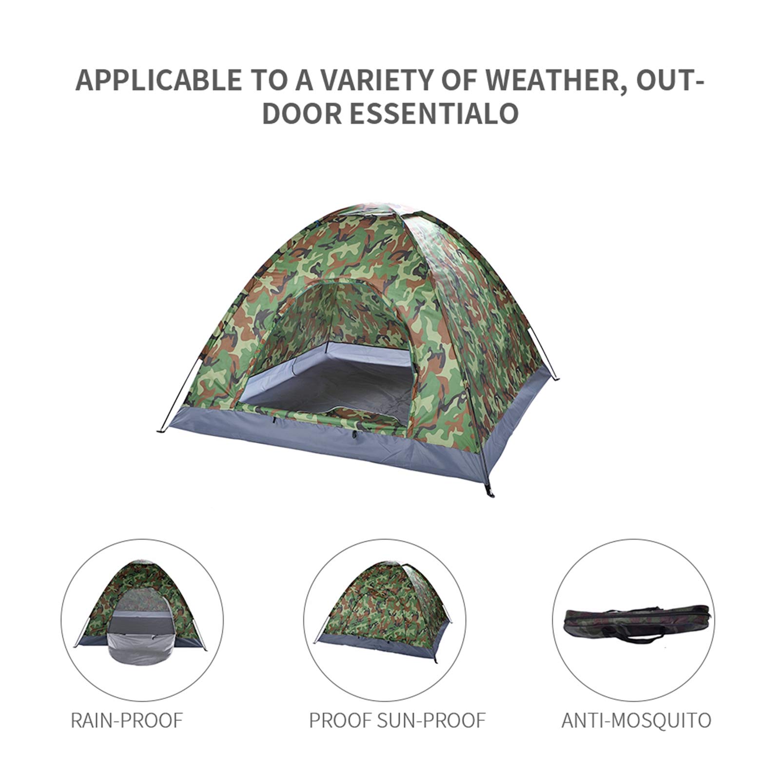 3-4 Person Waterproof Camo Tent for Camping, Hiking & Beach