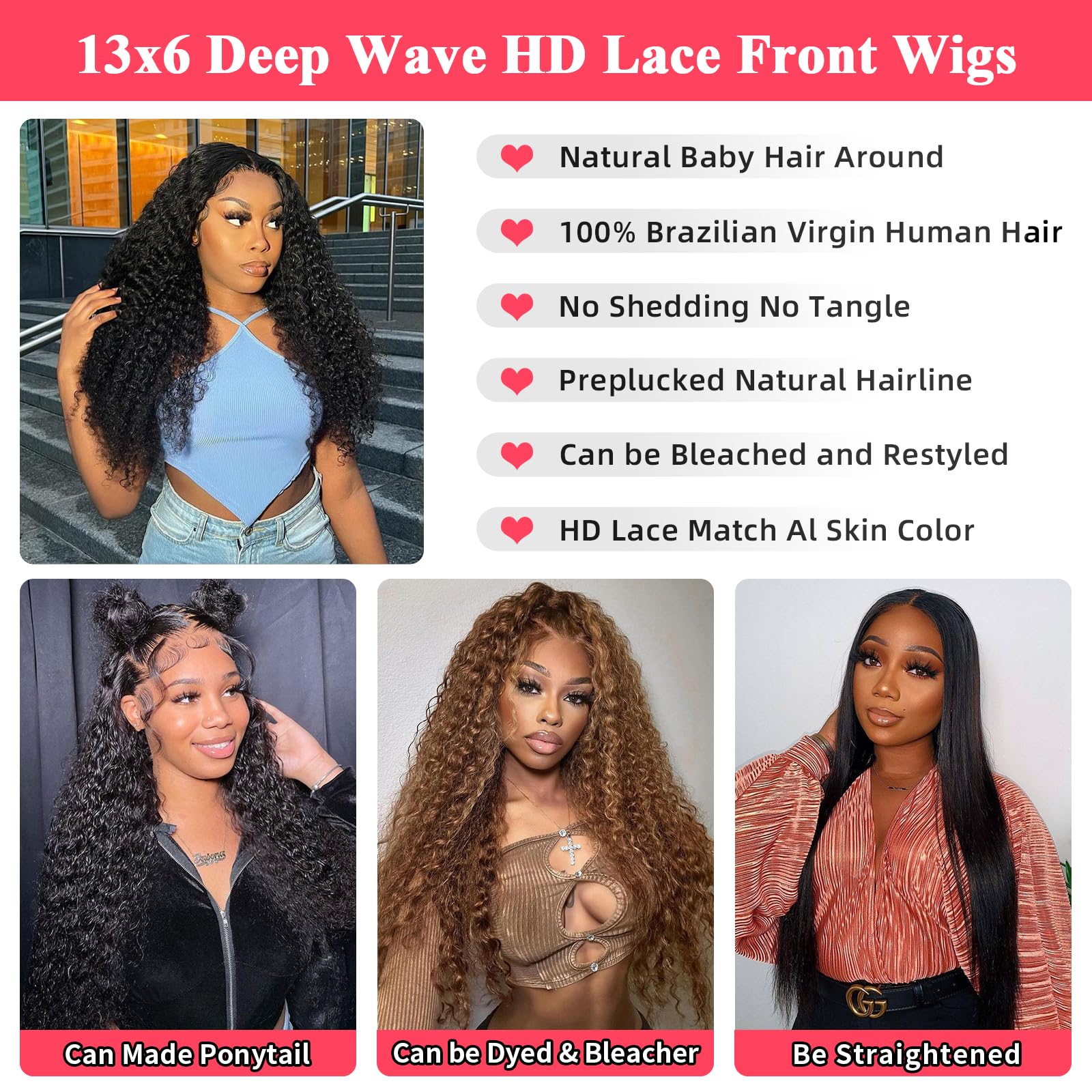 30 Inch 13x6 HD Transparent Lace Front Wigs Human Hair - Deep Wave Curly Lace Frontal Wig for Women with Pre-Plucked Baby Hair (Natural Color) | Perfect for Daily Wear, Cosplay & Special Occasions
