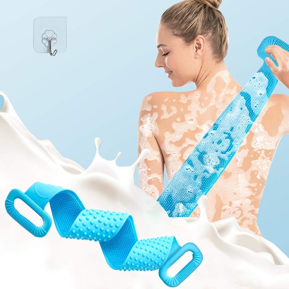 Yiqelu Silicone Body Bath Brush - Exfoliating Back Scrubber with Bath Belt, Eco-Friendly & Easy to Clean, Creates Rich Lather (Multicolor) - Perfect for Shower, Spa & Skin Care Routine