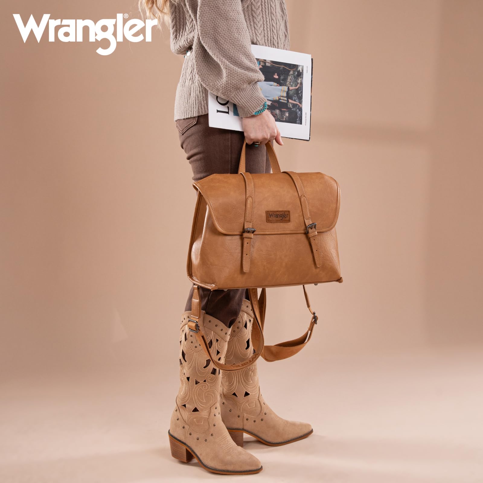 Montana West x Wrangler Women's Convertible Backpack - Professional Laptop Messenger Bag for Business, Travel & Office Use | Stylish Work Tote with Multiple Carrying Options for Commuting, Meetings & Daily Essentials