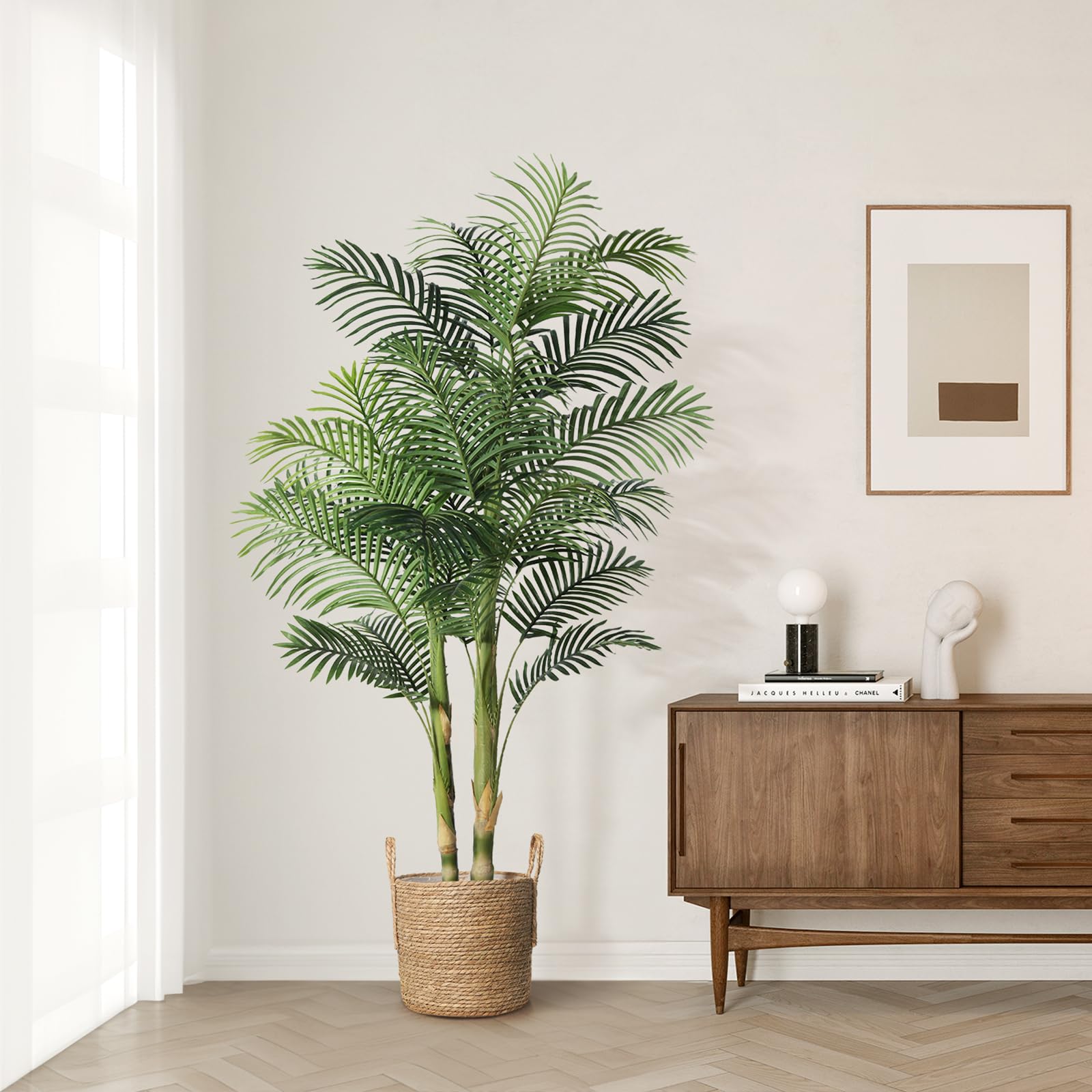 6FT Artificial Golden Cane Palm Tree - Realistic Fake Indoor Plant with Dense Foliage - Home Office Decor - Perfect for Living Room, Bedroom & Office Spaces