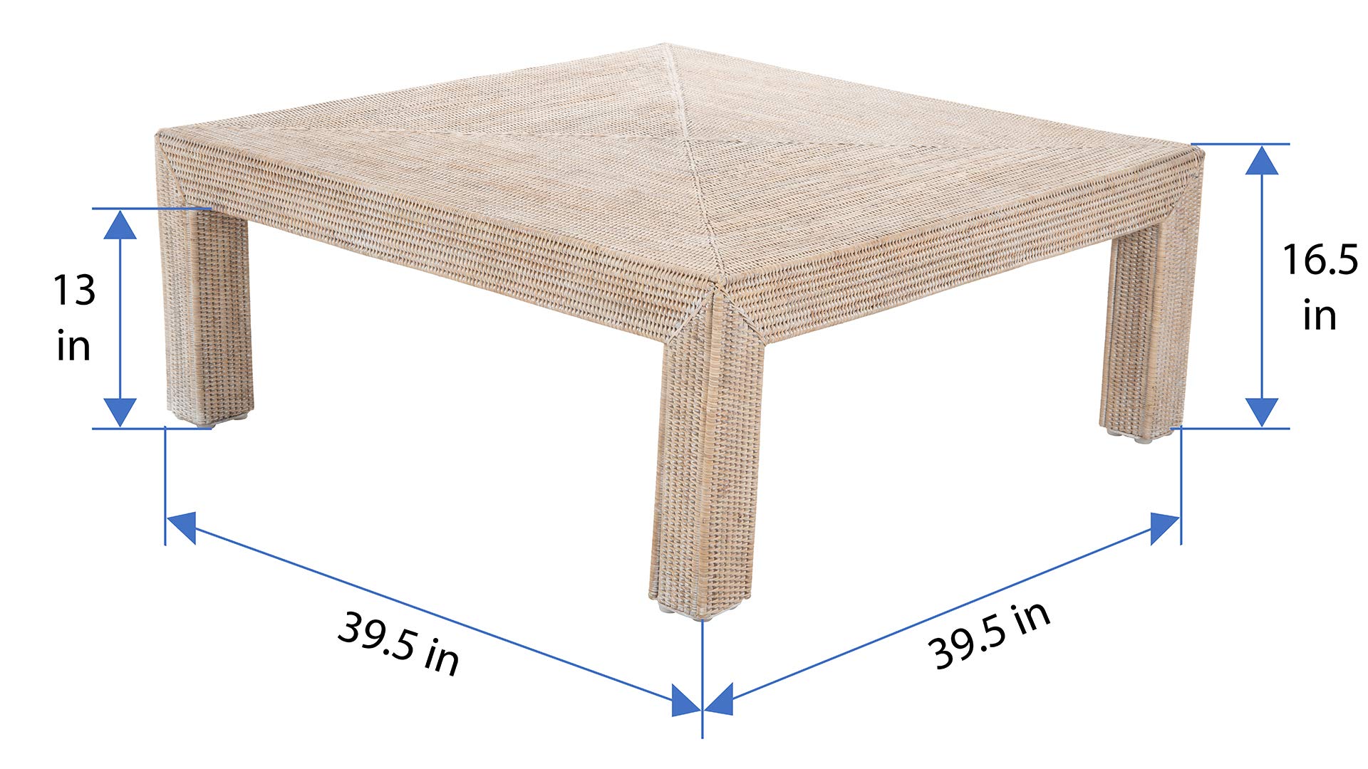 Kouboo La Jolla Rattan Square Coffee Table with Storage Shelf - Mid-Century Modern Boho End Table for Living Room, Whitewashed Accent Furniture - Perfect for Small Spaces, Apartment Decor & Cozy Reading Nooks