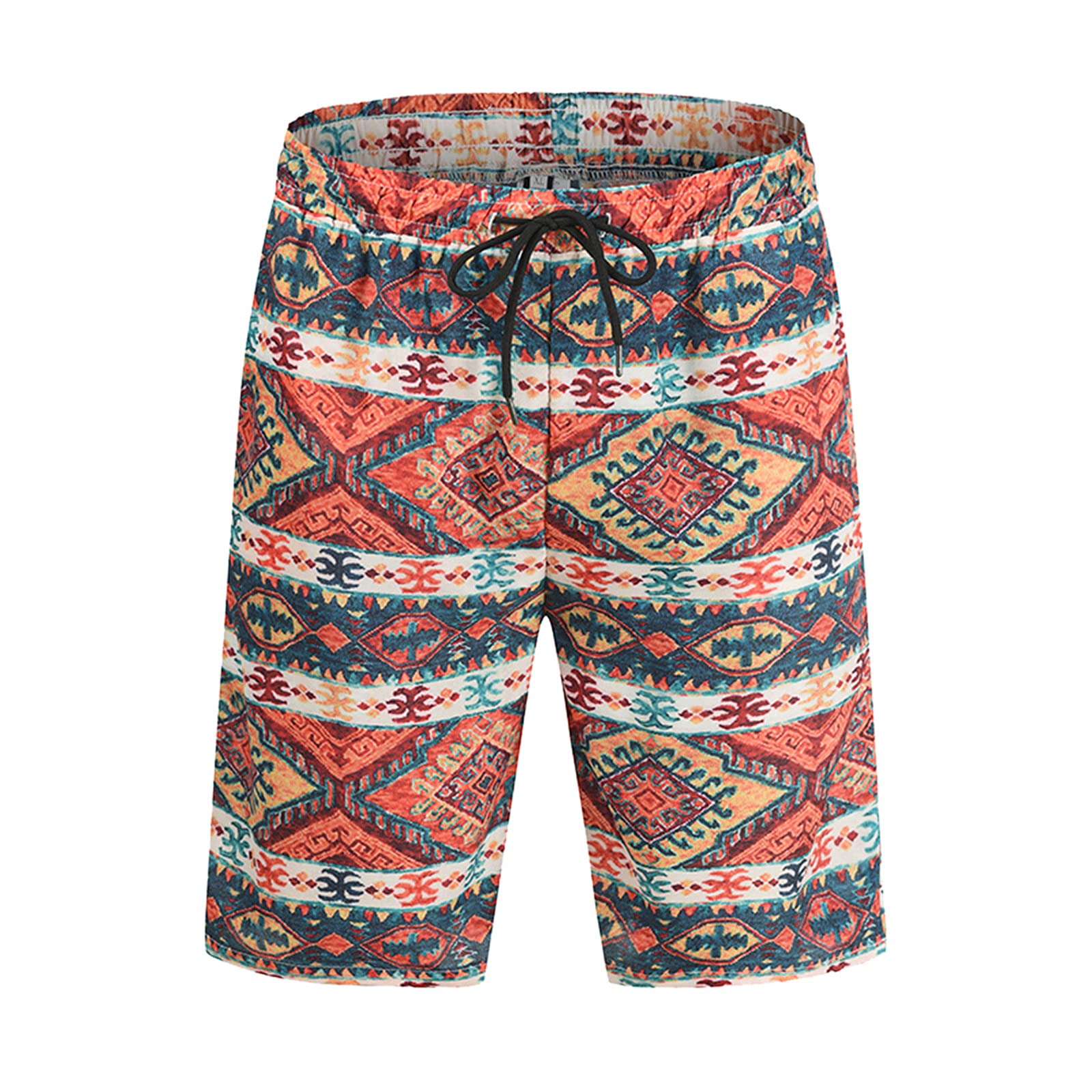**Men's Geometric Print Swim Shorts - Quick Dry Beach Trunks with Drawstring for Swimming, Surfing & Summer Vacation**