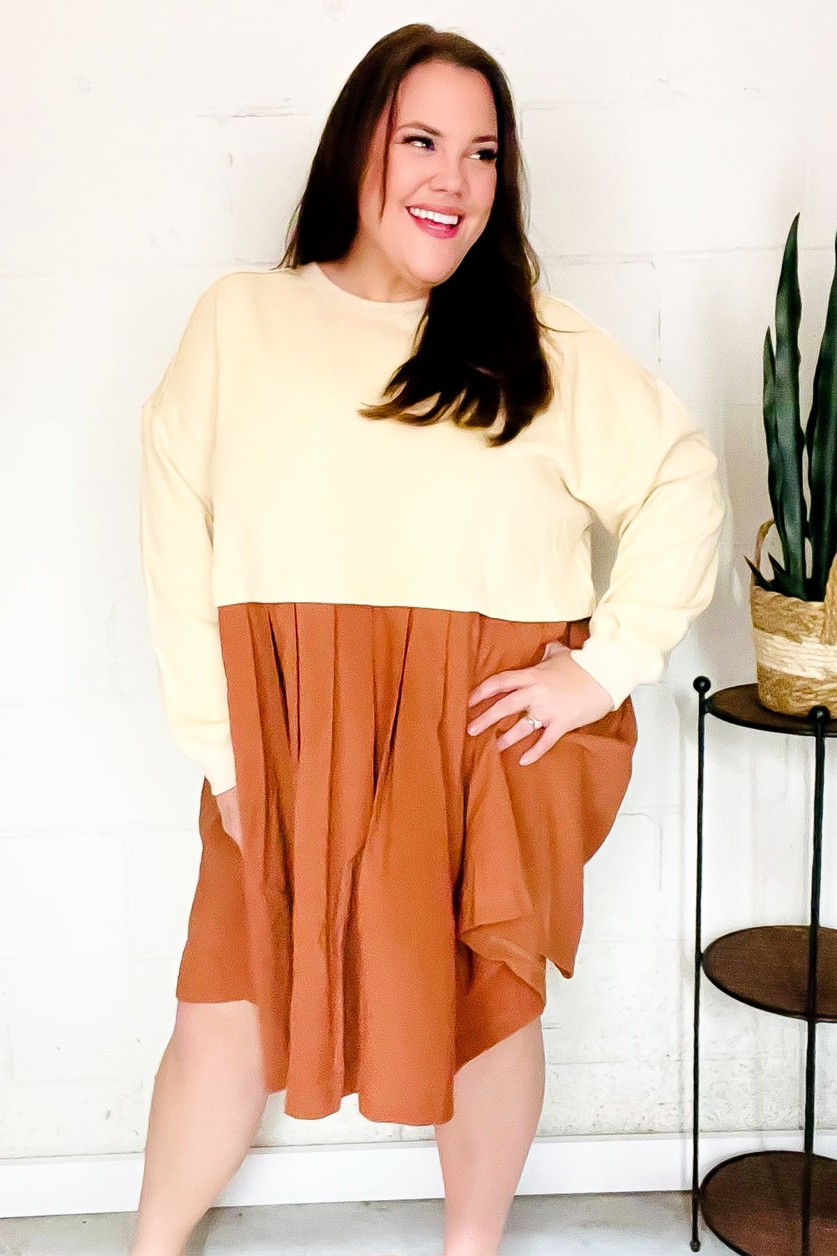 Stylish Bedazzled Cream & Rust Pleated Skirt - French Terry Cotton Dress for Women | Casual & Party Wear | Perfect for Date Nights, Office Outfits & Special Occasions
