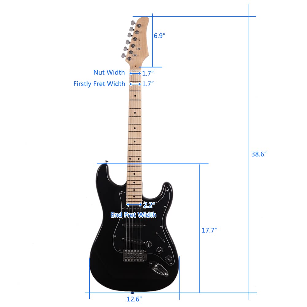 Premium Electric Guitar Kit with Black Pickguard, 10W Amplifier, Gig Bag, Picks & Accessories - Complete Starter Set for Beginners & Professionals | Perfect for Home Practice, Studio Recording & Live Performances (Black)