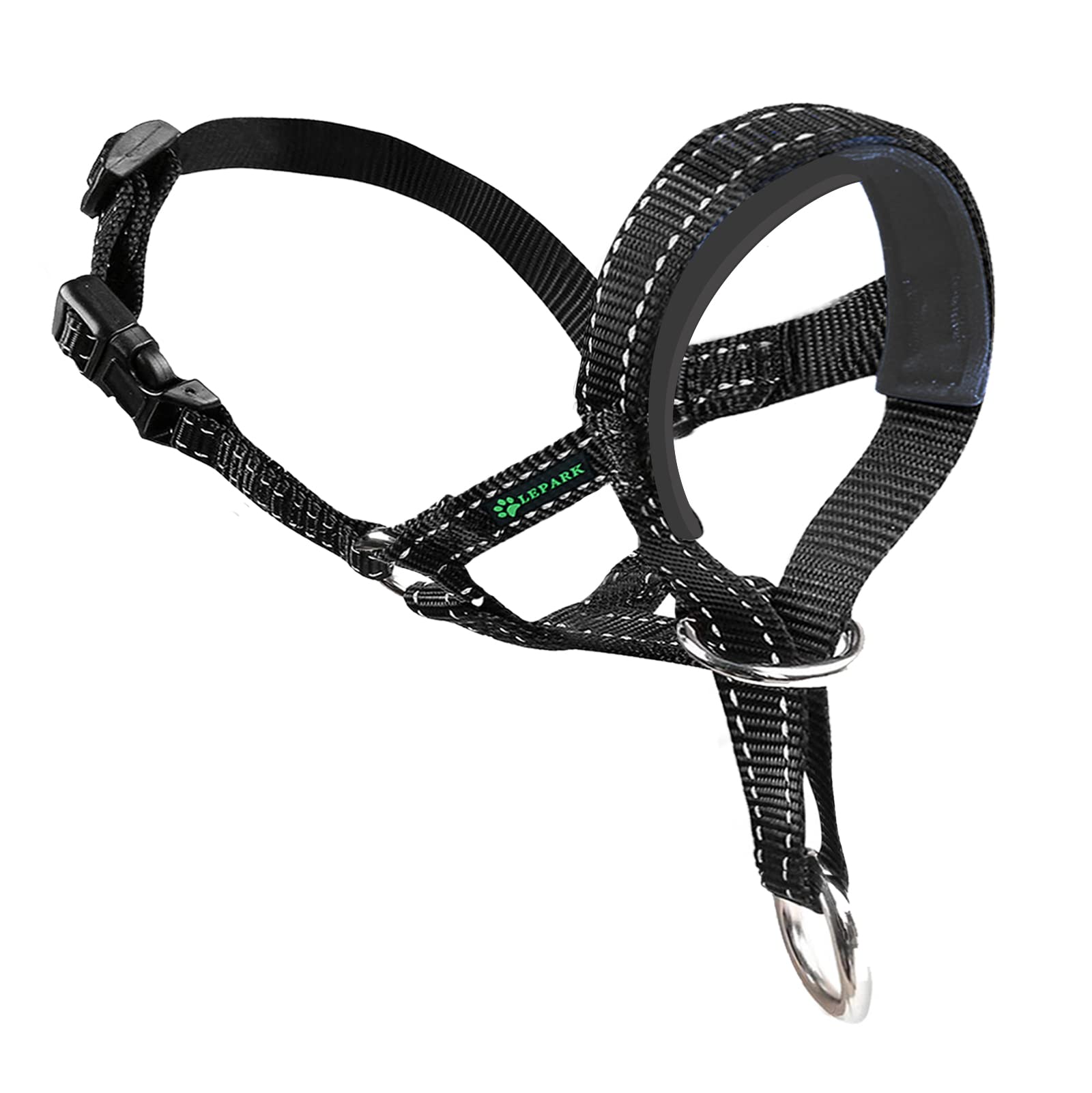 Reflective Dog Head Halter with Safety Strap - No Pull Training Collar for Small, Medium & Large Dogs (Black, Size M) - Perfect for Night Walks, Obedience Training & Aggressive Pullers