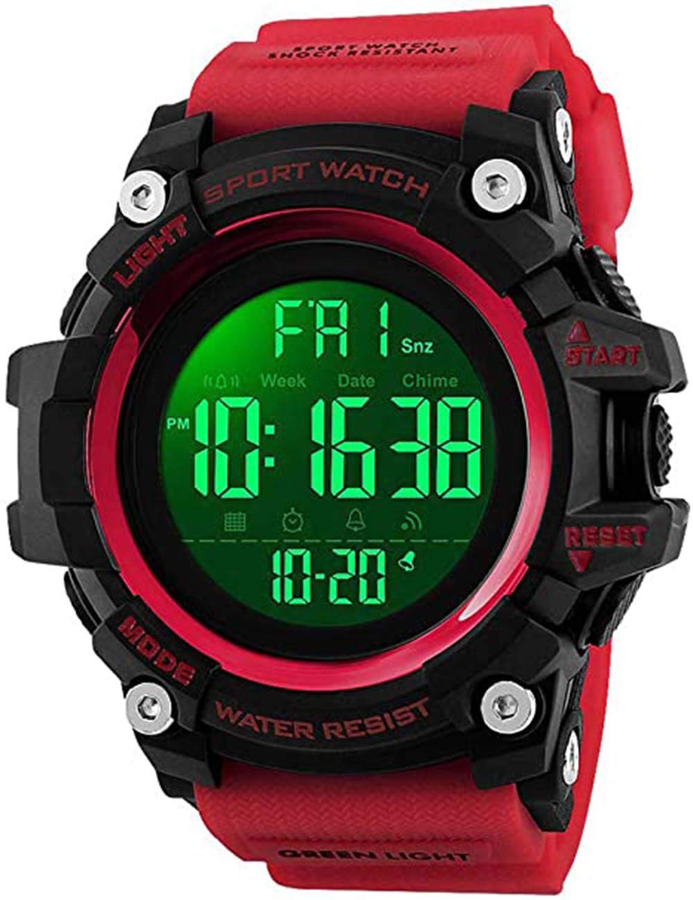Gosasa Men's Sports Watch - Waterproof Digital LED Stopwatch with Countdown, 12/24 Hour Time Display, Multifunctional Wristwatch for Running, Gym & Outdoor Activities (Black)