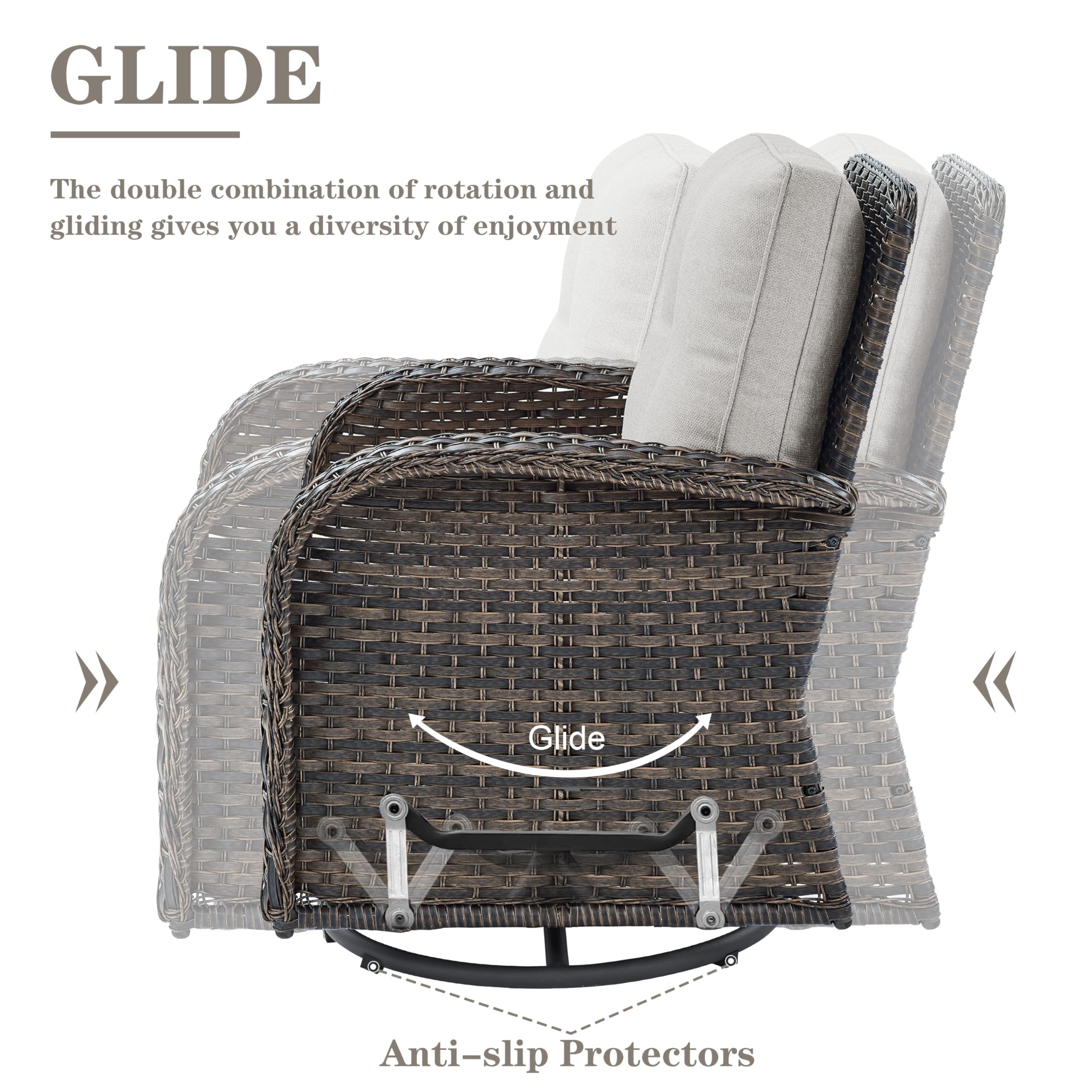 PE Wicker Swivel Glider Chair with Cushions - Patio Furniture for Outdoor Porch, Deck & Balcony - Brown/Beige - Perfect for Relaxing, Reading & Enjoying Sunset Views
