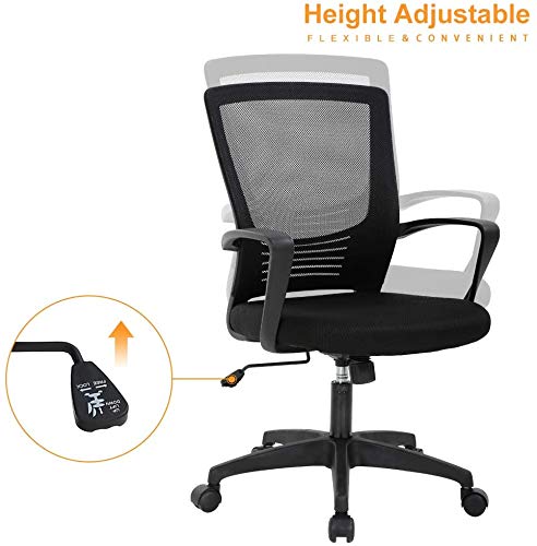 Ergonomic Office Chair with Adjustable Lumbar Support - Mesh Back Computer Desk Chair with Armrests - Swivel Task Chair for Home Office & Study - Comfortable Executive Chair for Long Work Sessions (Black)