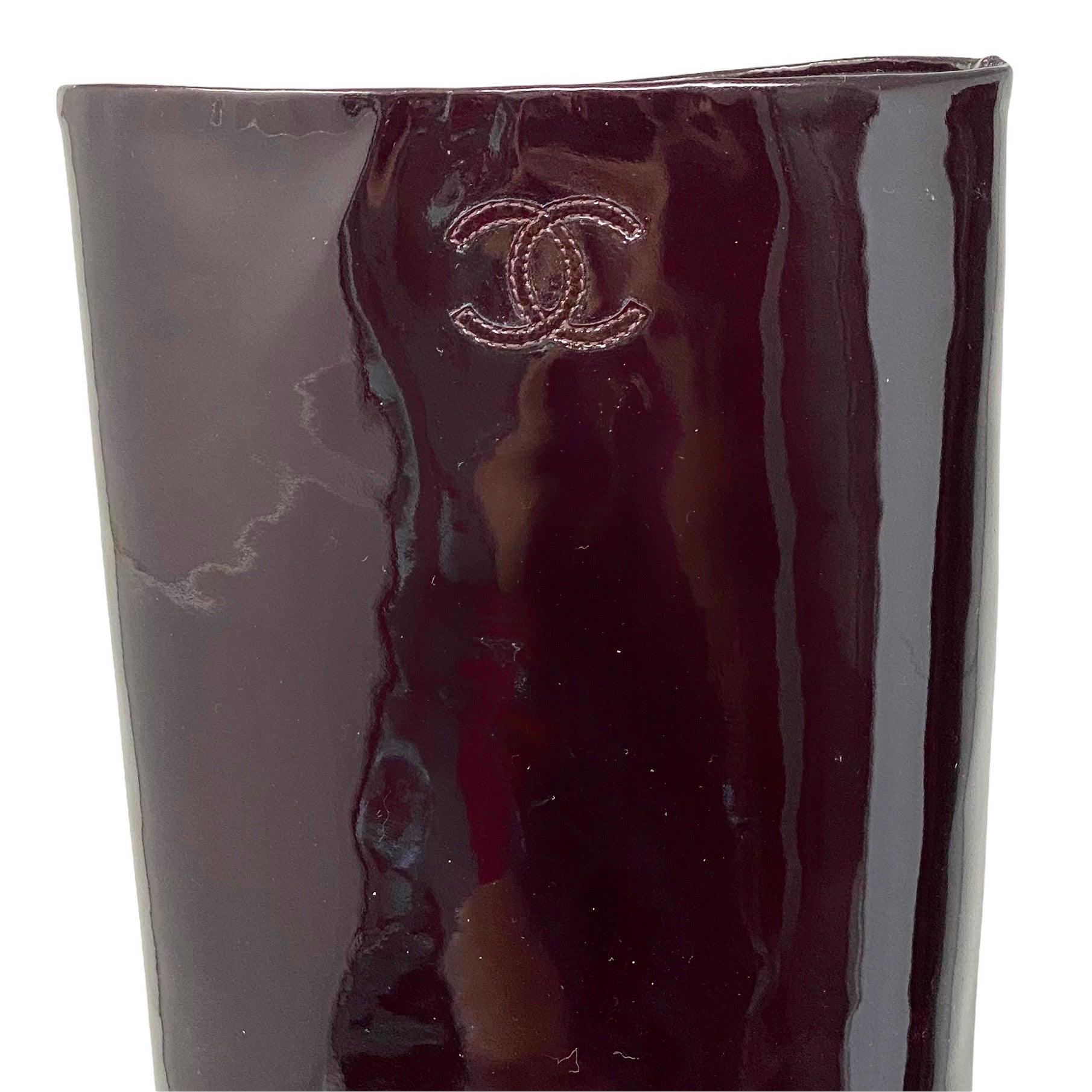 Chanel Burgundy Patent Leather Knee High Boots Size 37 - Luxury Fashion Boots for Women, Perfect for Fall & Winter Outfits, Parties & Special Occasions