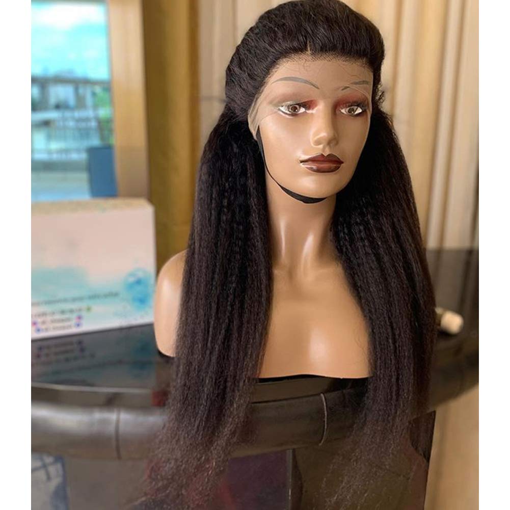 360 Lace Front Wigs 10A Brazilian Human Hair - Jet Black Kinky Straight Wig for Black Women with Baby Hair | Medium Cap Size 10