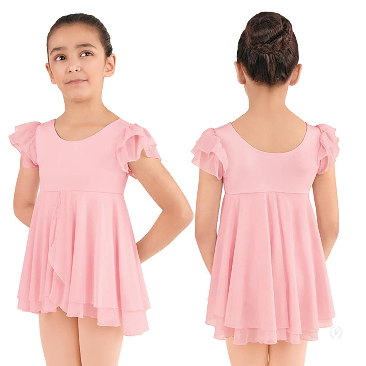 Eurotard Girls' Silhouette Mesh Flutter Sleeve Dress - Elegant Party & Special Occasion Outfit for Kids