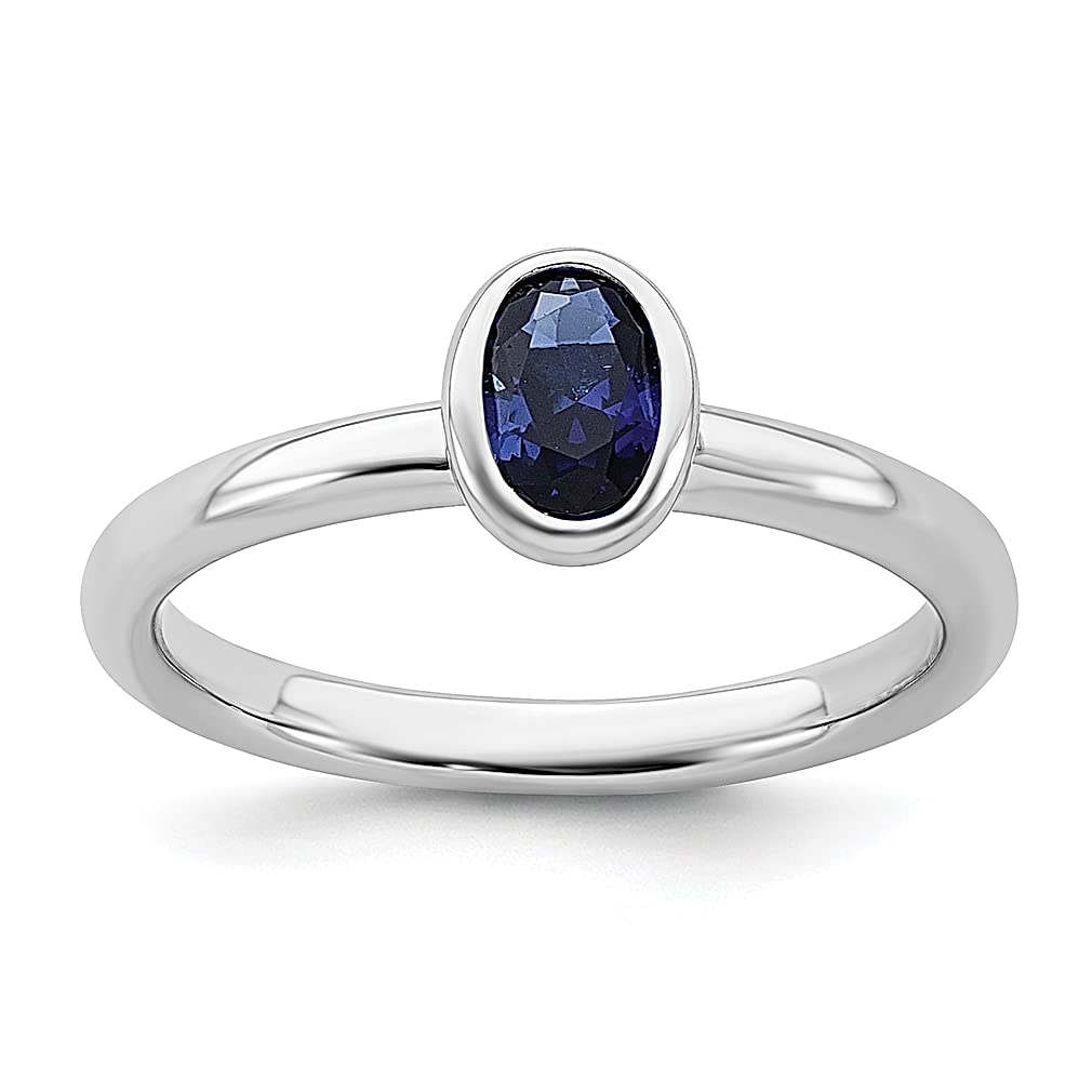 925 Sterling Silver Oval Created Sapphire Band Ring | September Birthstone Jewelry | Stackable Gemstone Ring for Women | Elegant Gift for Her | Perfect for Anniversaries, Birthdays & Everyday Wear